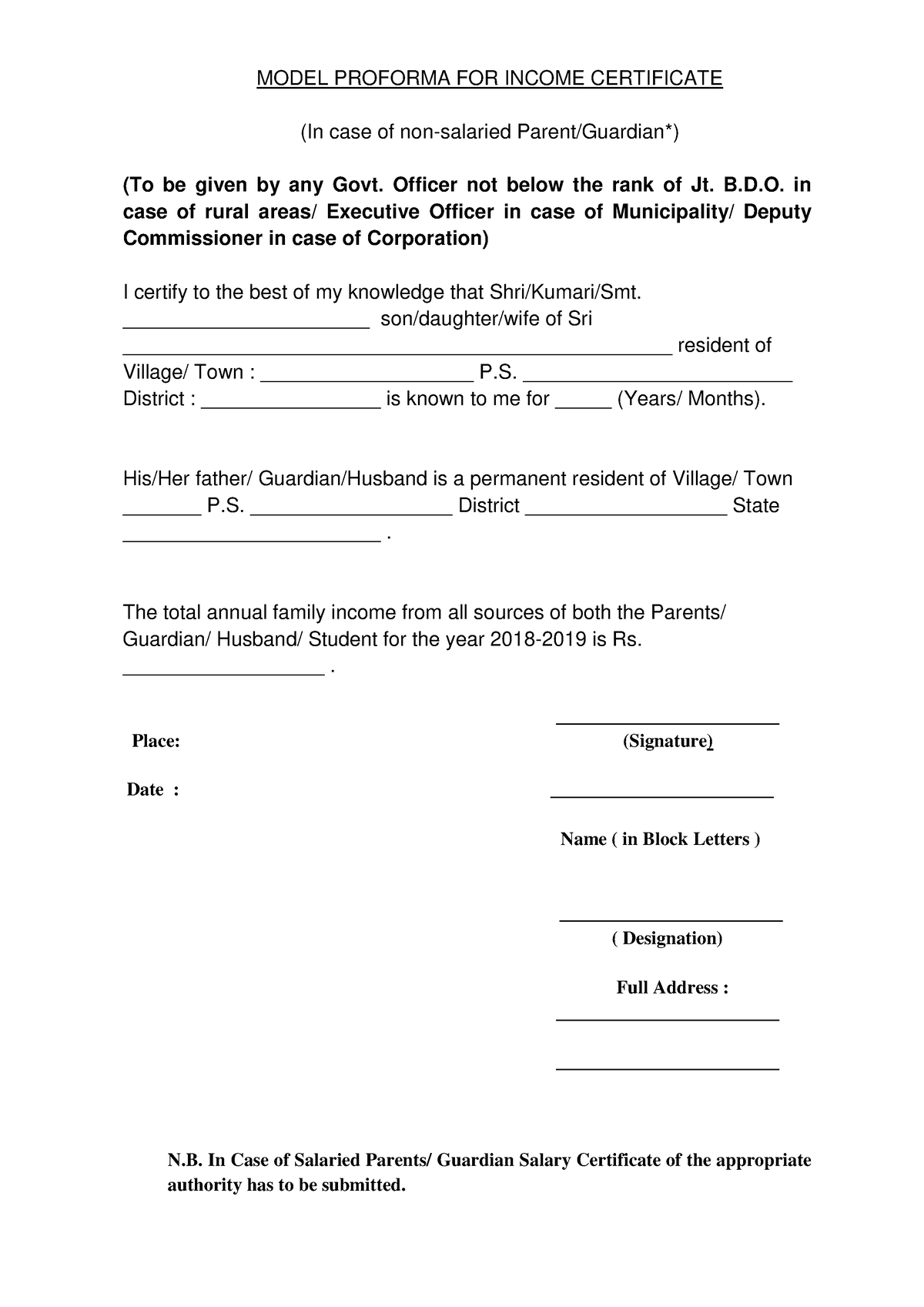 Model Proforma FOR Income Certificate Svmcm - MODEL PROFORMA FOR INCOME ...