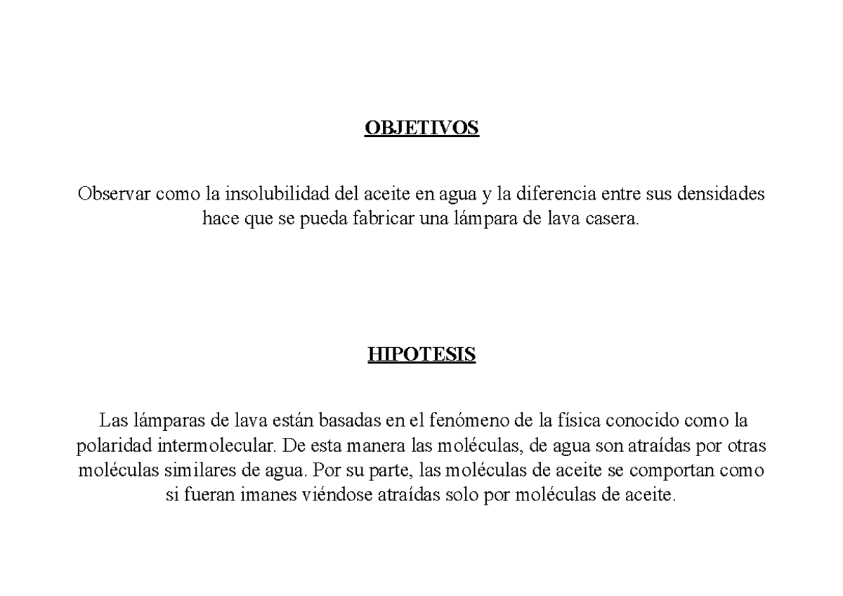 Lampara de lava - Como hacer una lámpara de lava - OBJETIVOS Observar