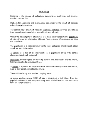 chapter 1 notes - Chapter I simple random sampling f. 33 Randon sample ...
