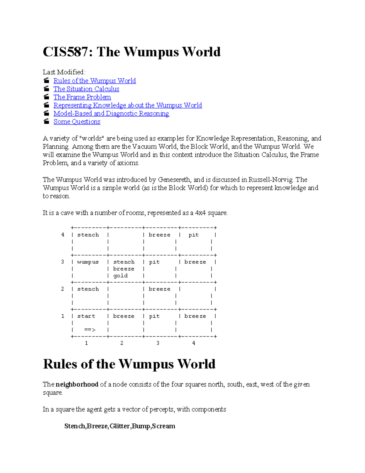 Wupus World - CIS587: The Wumpus World Last Modified: Rules of the ...