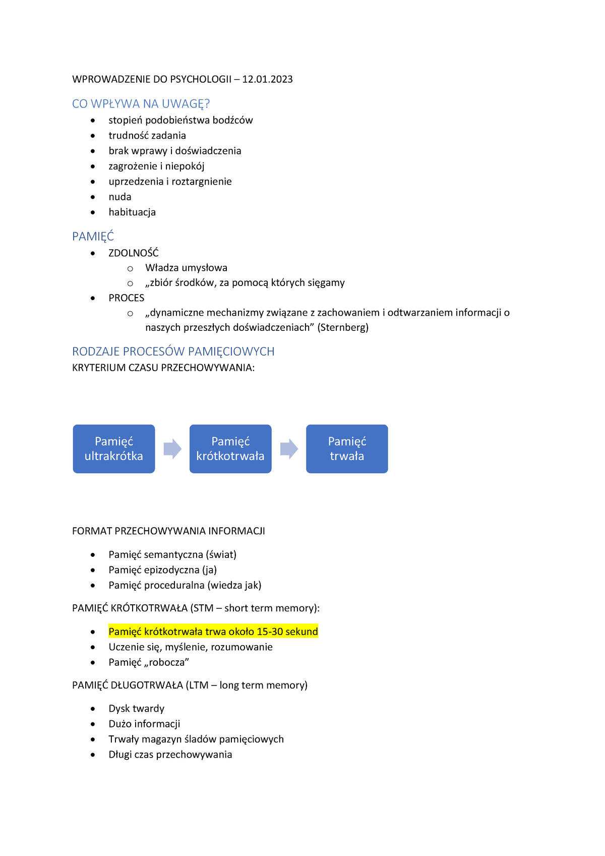 WDP Notatka Z Wykładu 12.01 - WPROWADZENIE DO PSYCHOLOGII – 12. CO ...