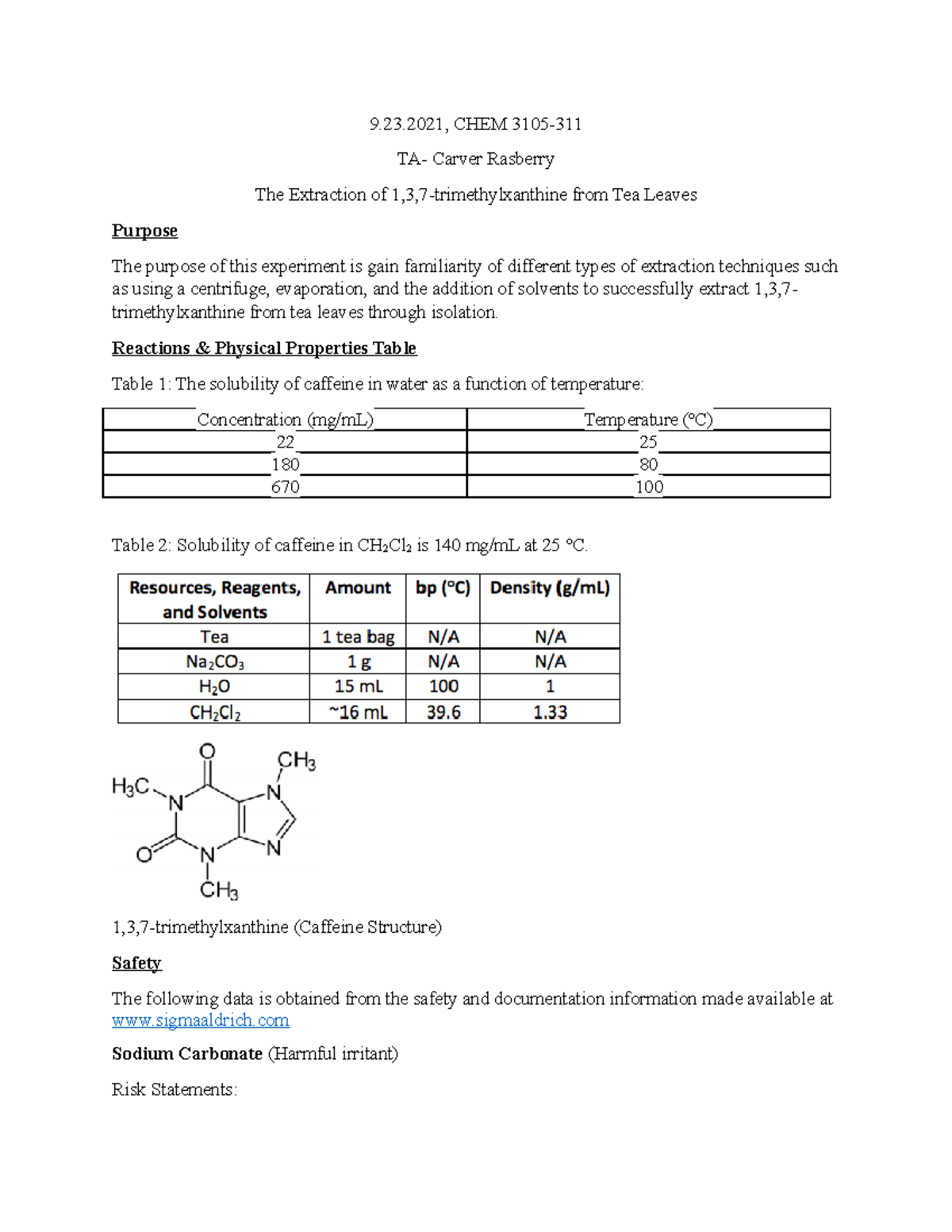 Ochem exp 4: The Extraction of 1,3,7-trimethylxanthine from Tea Leaves ...