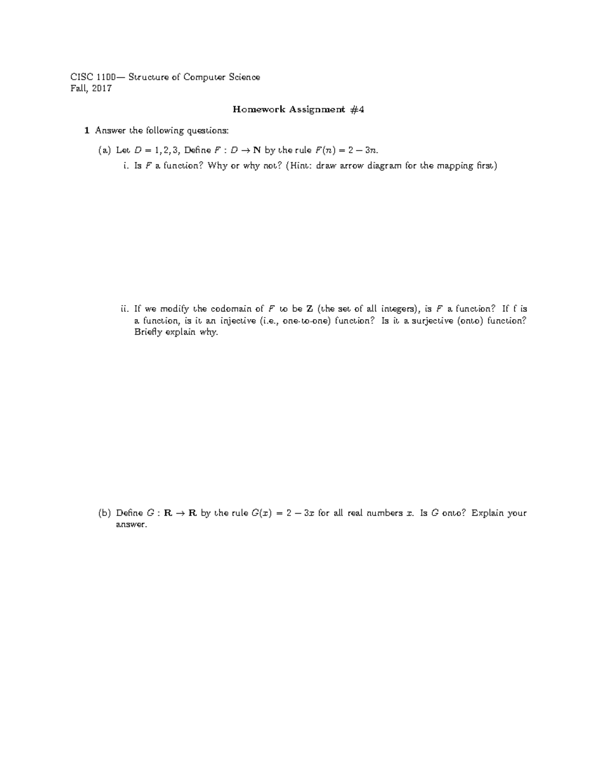 Homework Assignment 4 Cisc 1100 Structure Of Computer Science Fall Homework Assignment 4 Cisc 1100 Structure Of Computer Science Fall