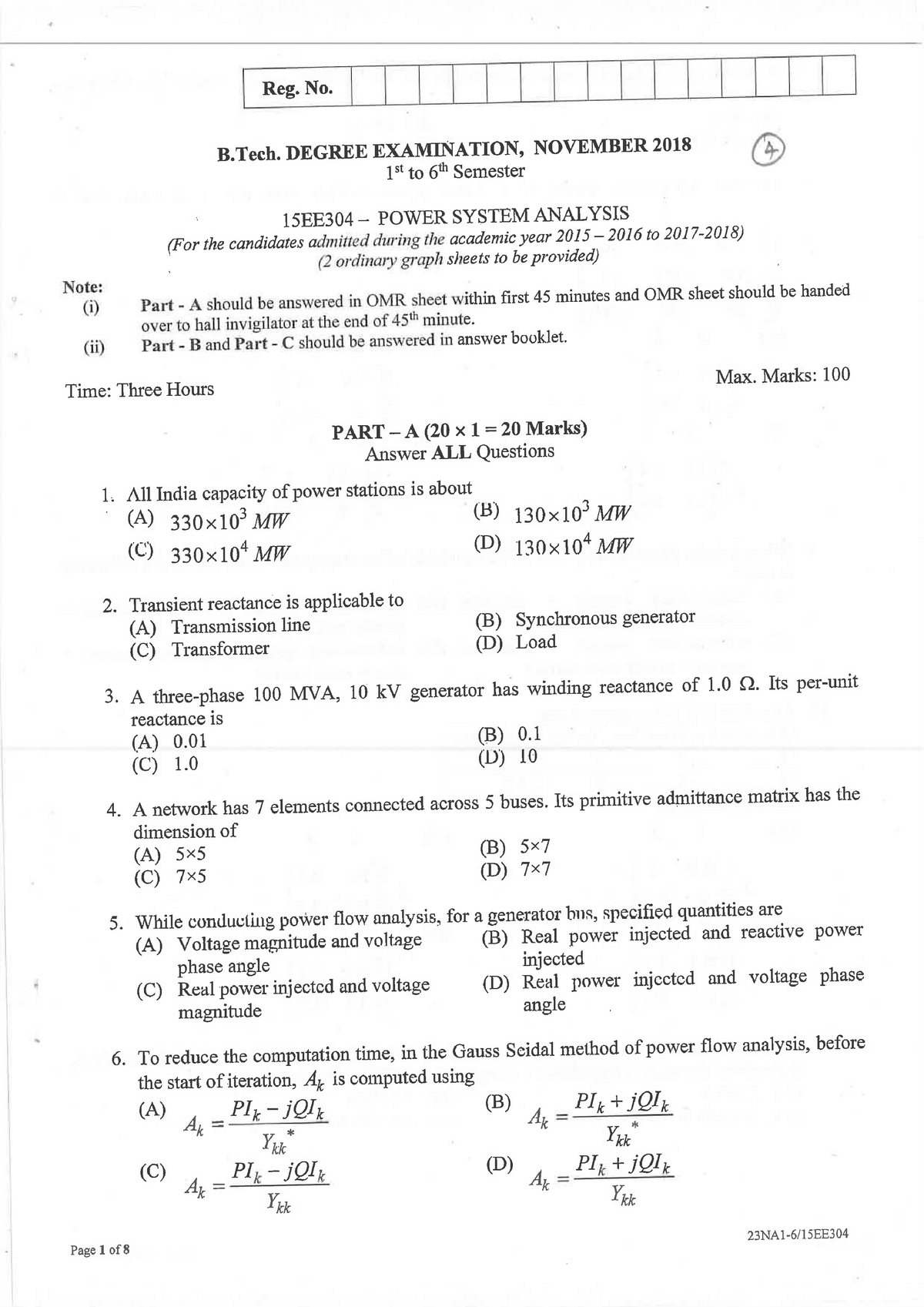 Psa Sem 4 - Paper - Power System Analysis - Studocu