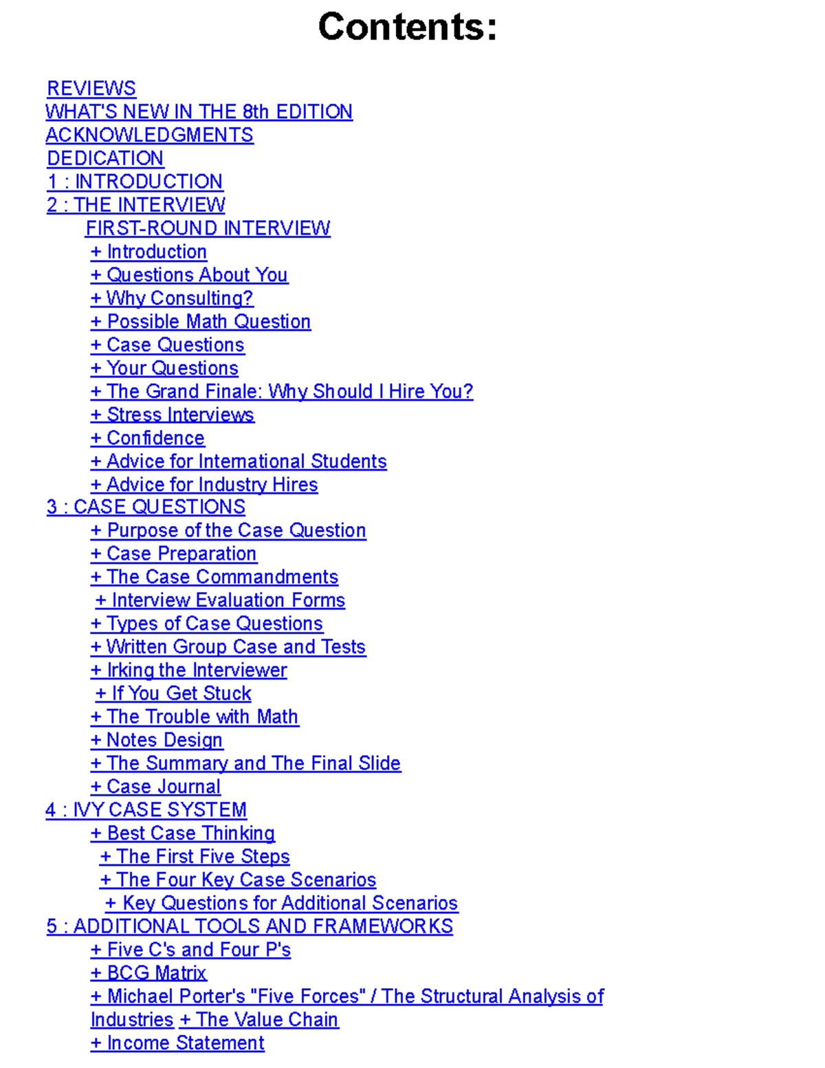 Case In Point Consulting case book Contents REVIEWS WHAT'S NEW IN