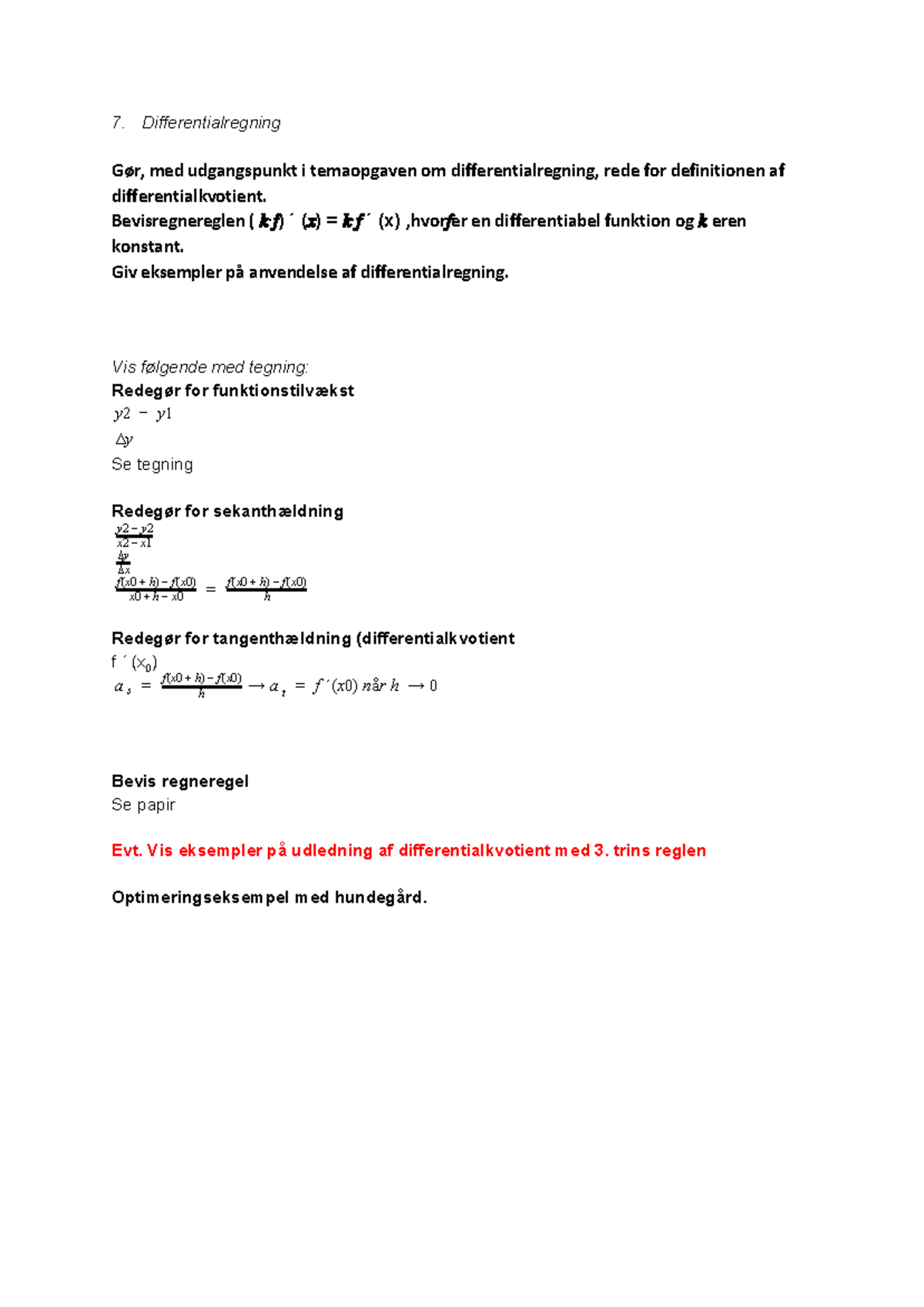 7. Differentialregning - 7. Differentialregning Gør, Med Udgangspunkt I ...