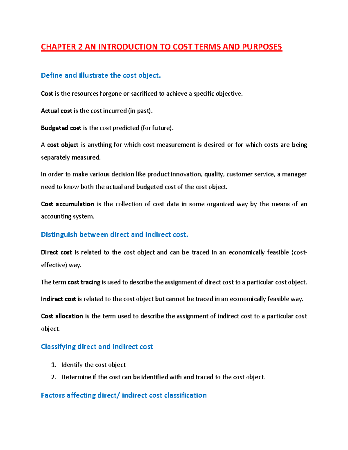 Week 2 - Lecture notes 3-4 - CHAPTER 2 AN INTRODUCTION TO COST TERMS ...