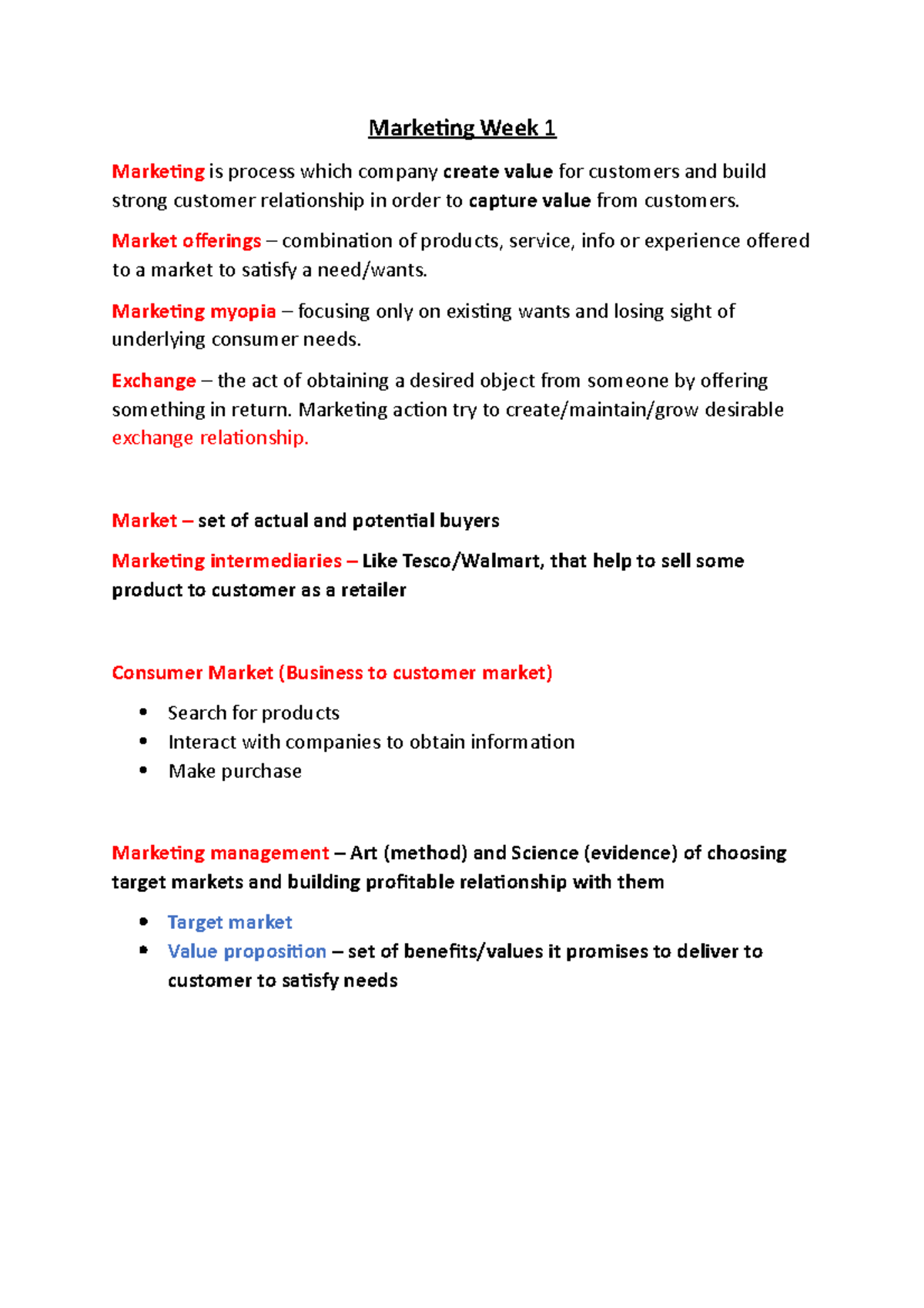 Marketing Week 1&2 notes - Marketing Week 1 Marketing is process which ...