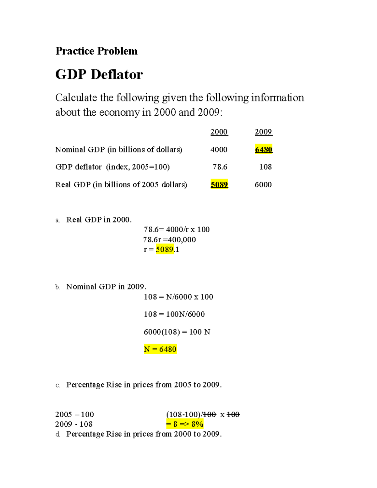 Problems 4 Deflator - coursework - Practice Problem GDP Deflator ...
