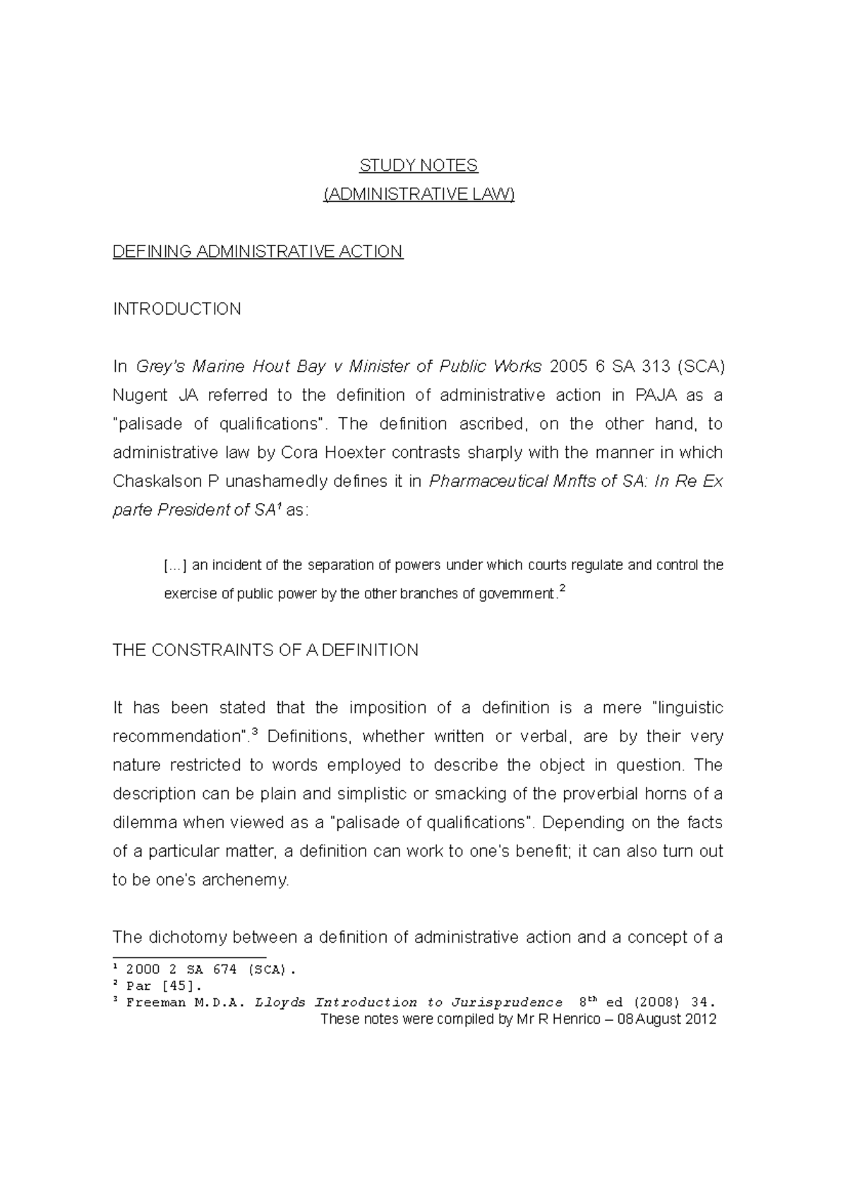 Study Notes 4 Defining Adm Action 08 Aug 2011 Study Notes Administrative Law Defining Study Notes 4 Defining Adm Action 08 Aug 2011 Study Notes Administrative Law Defining