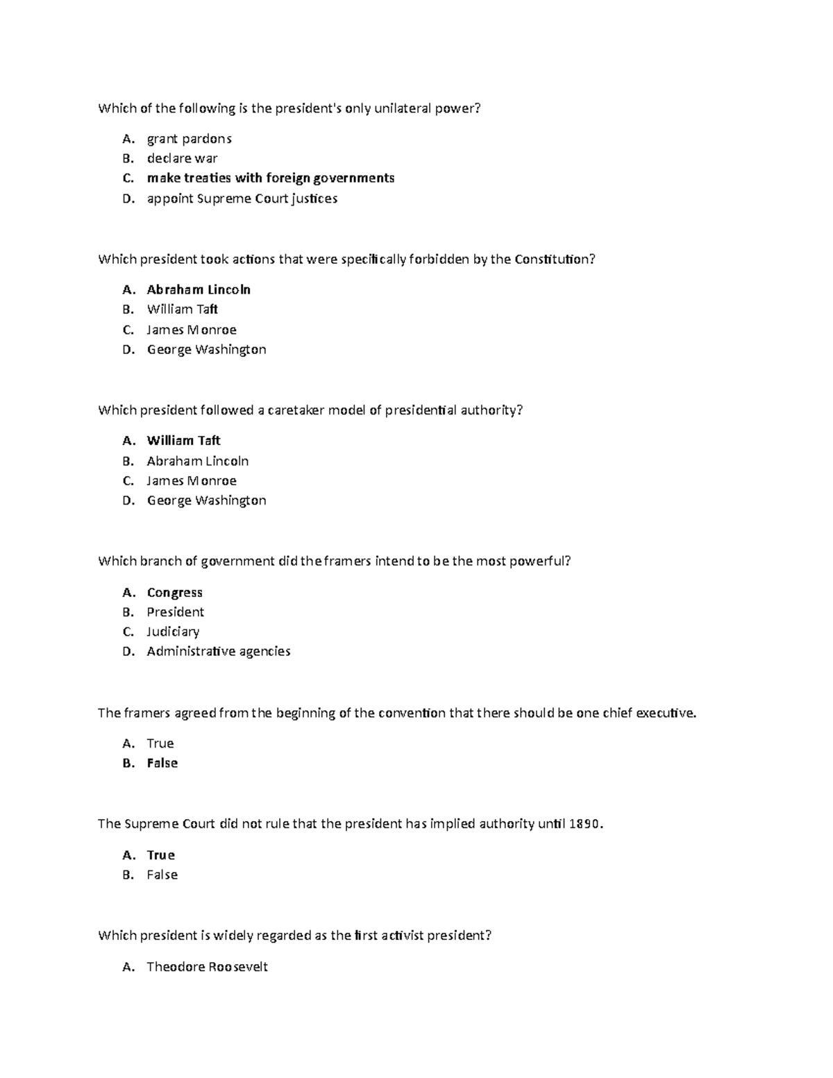 pres-1-practice-which-of-the-following-is-the-president-s-only