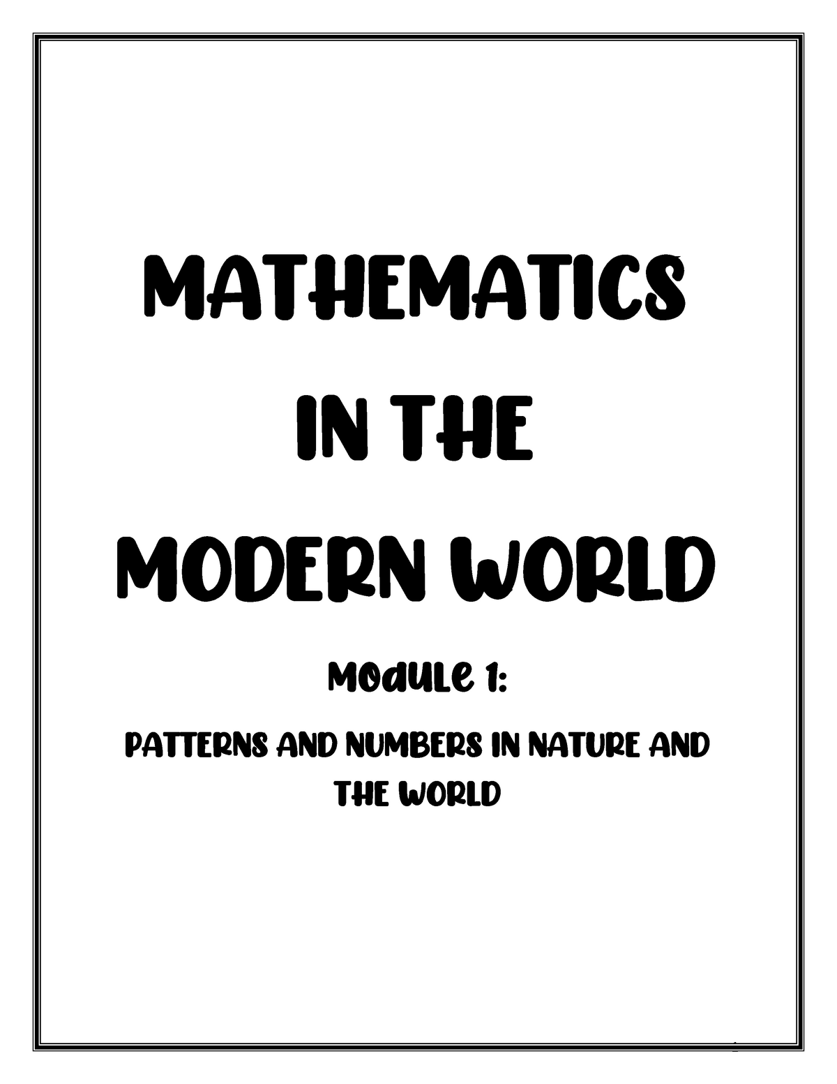 Module 1 Patterns and Number in Nature and the World - MATHEMATICS IN THE  MODERN WORLD Module 1 : - Studocu