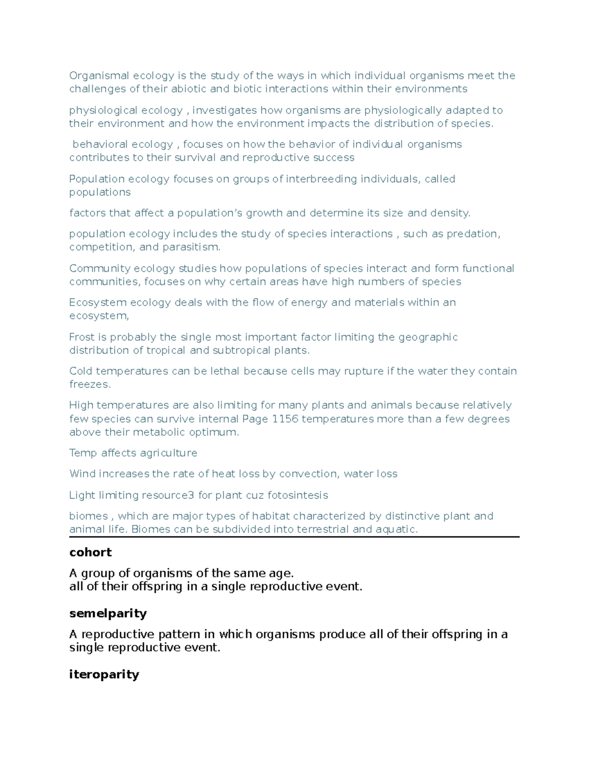Notes libro exa 2 biol - Organismal ecology is the study of the ways in ...
