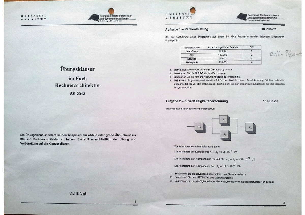 RA SS 13 Probeklausur - Klausur - Rechnerarchitektur - Uni Kassel - Studocu
