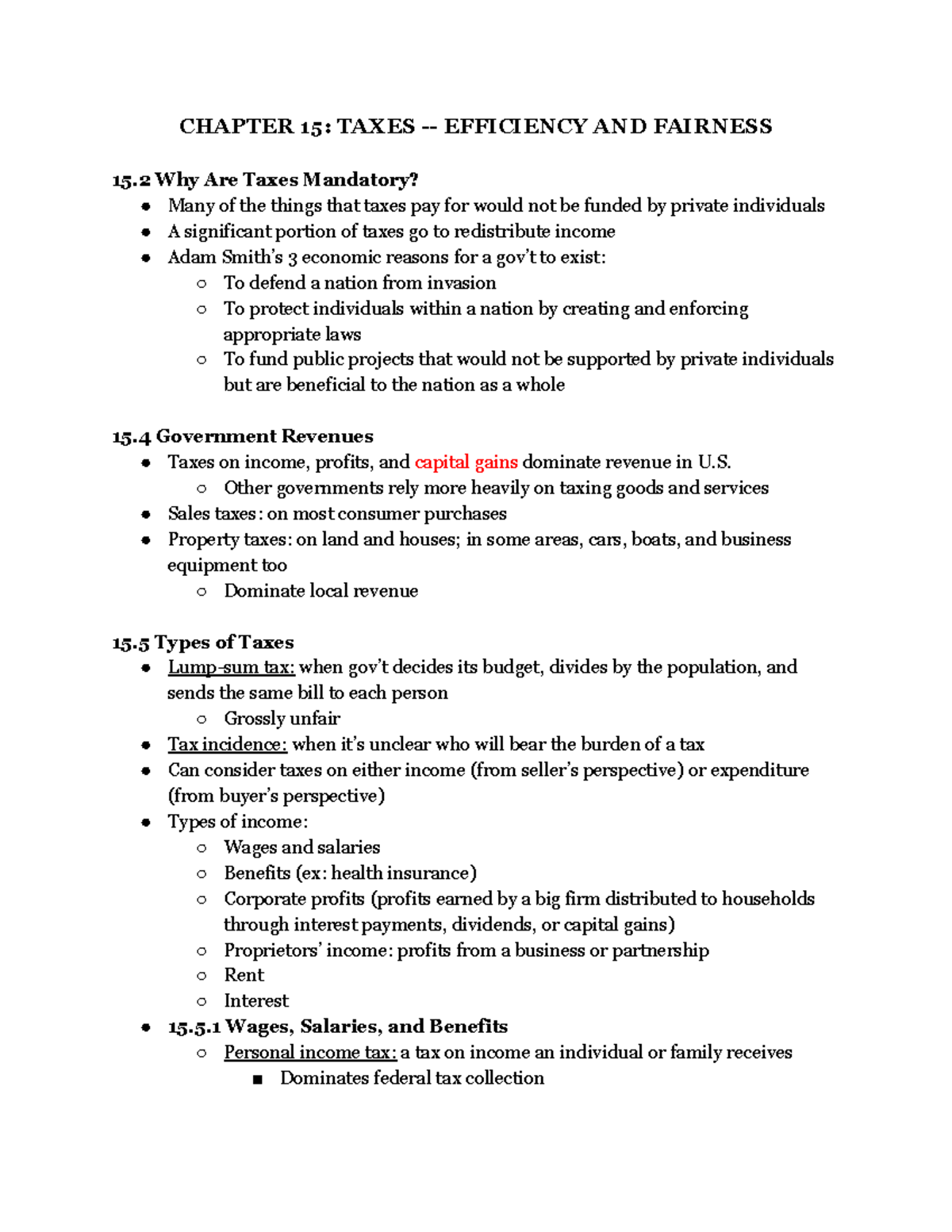 Chapter 15- Taxes - CHAPTER 15: TAXES EFFICIENCY AND FAIRNESS 15 Why ...
