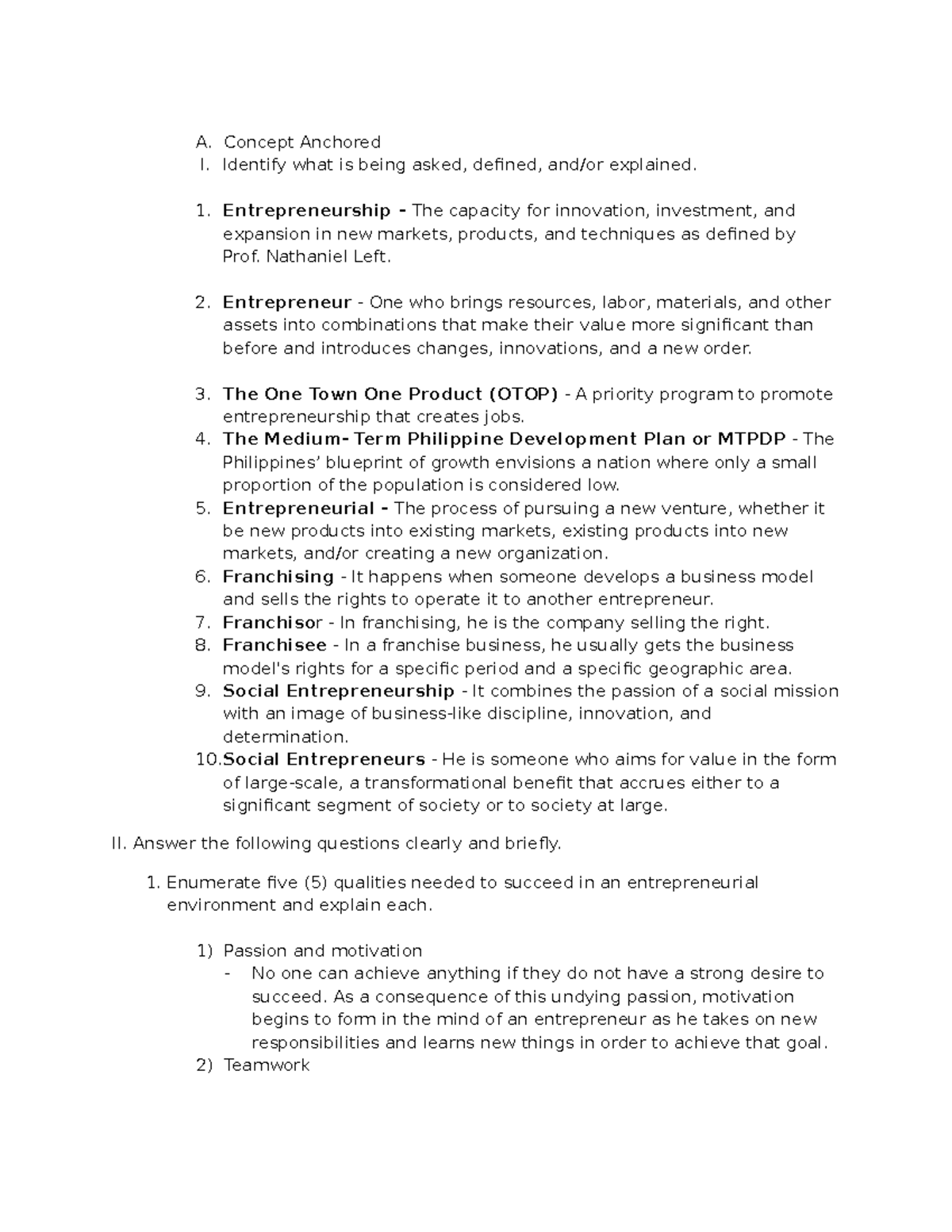 NSTP Learning Activity (module 7) A. Concept Anchored I. Identify what is being asked, defined