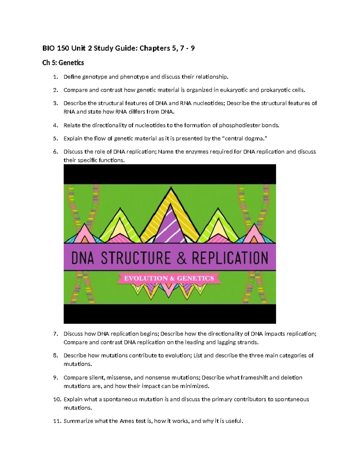 Unit+2+Study+Guide+ Revised+F23 - BIO 150 Unit 2 Study Guide: Chapters ...
