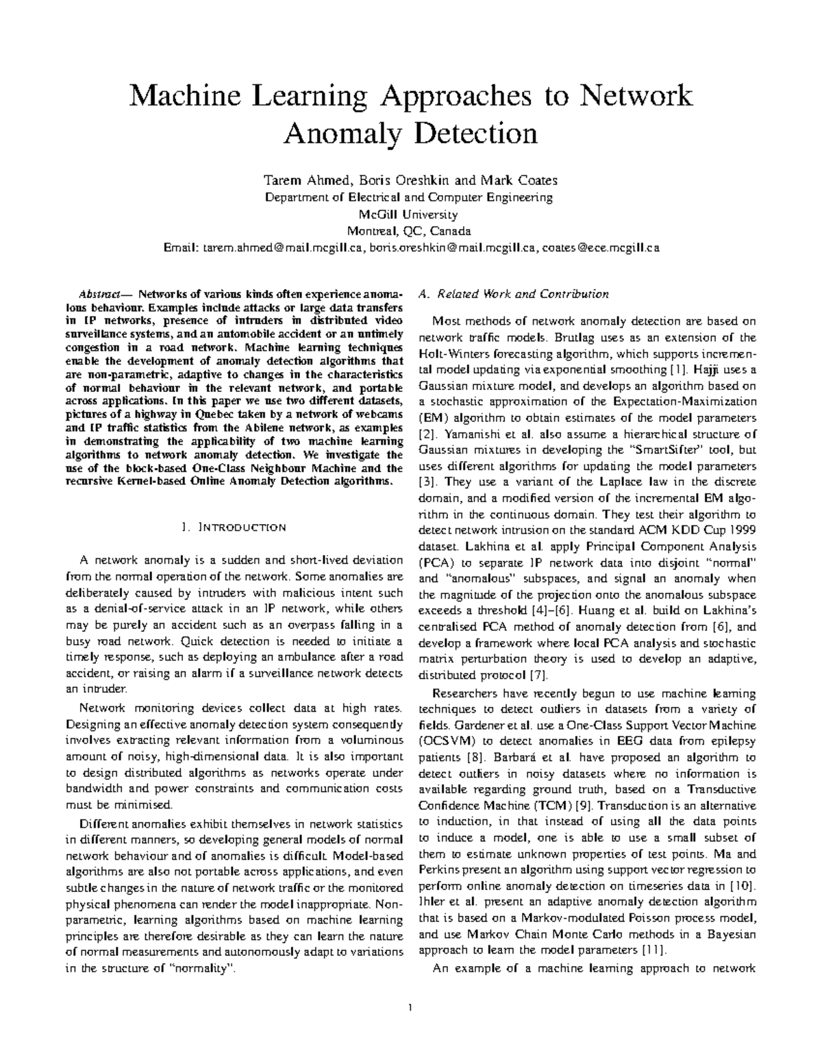 Ahmed - collective - Machine Learning Approaches to Network Anomaly ...