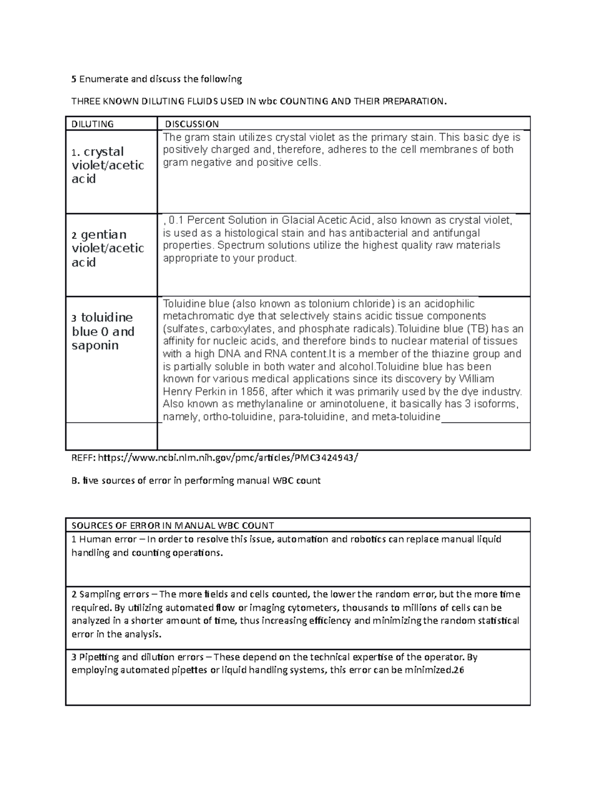 ANSWERS_Hemtology - 5 Enumerate and discuss the following THREE KNOWN ...