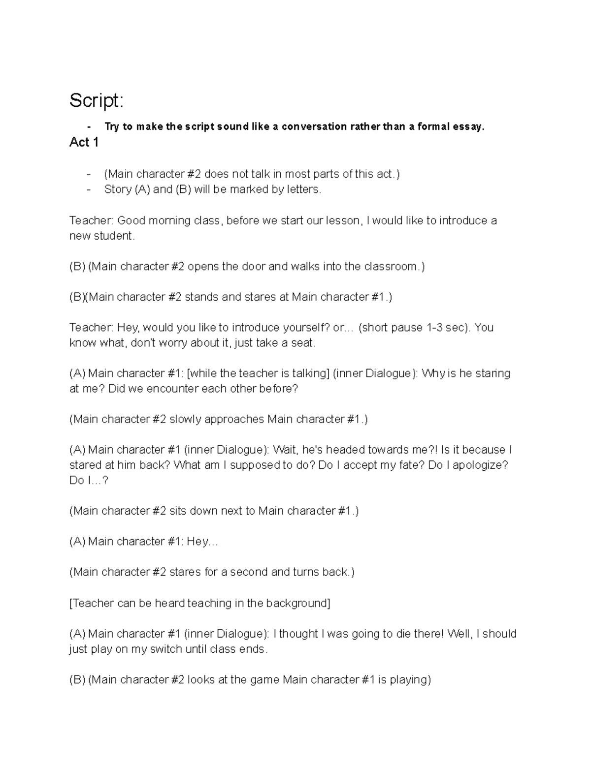 Shots Script - Important - Script: - Try to make the script sound like ...
