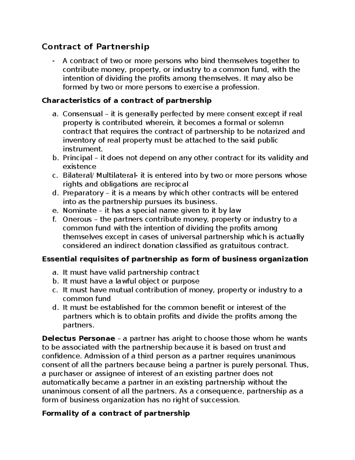 Contract of Partnership - It may also be formed by two or more persons ...