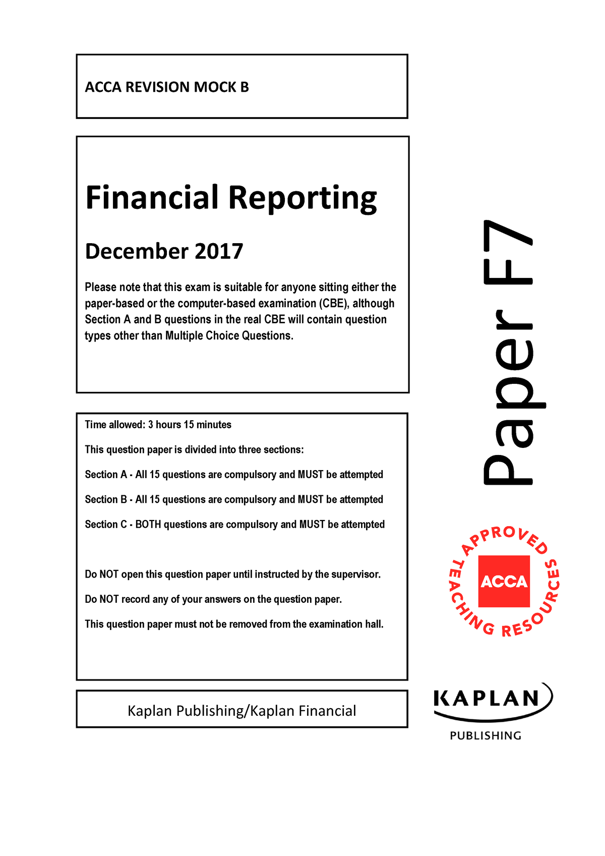 Sepdec 17 MOCK - Mock Ezxam - ACCA REVISION MOCK B Financial Reporting ...