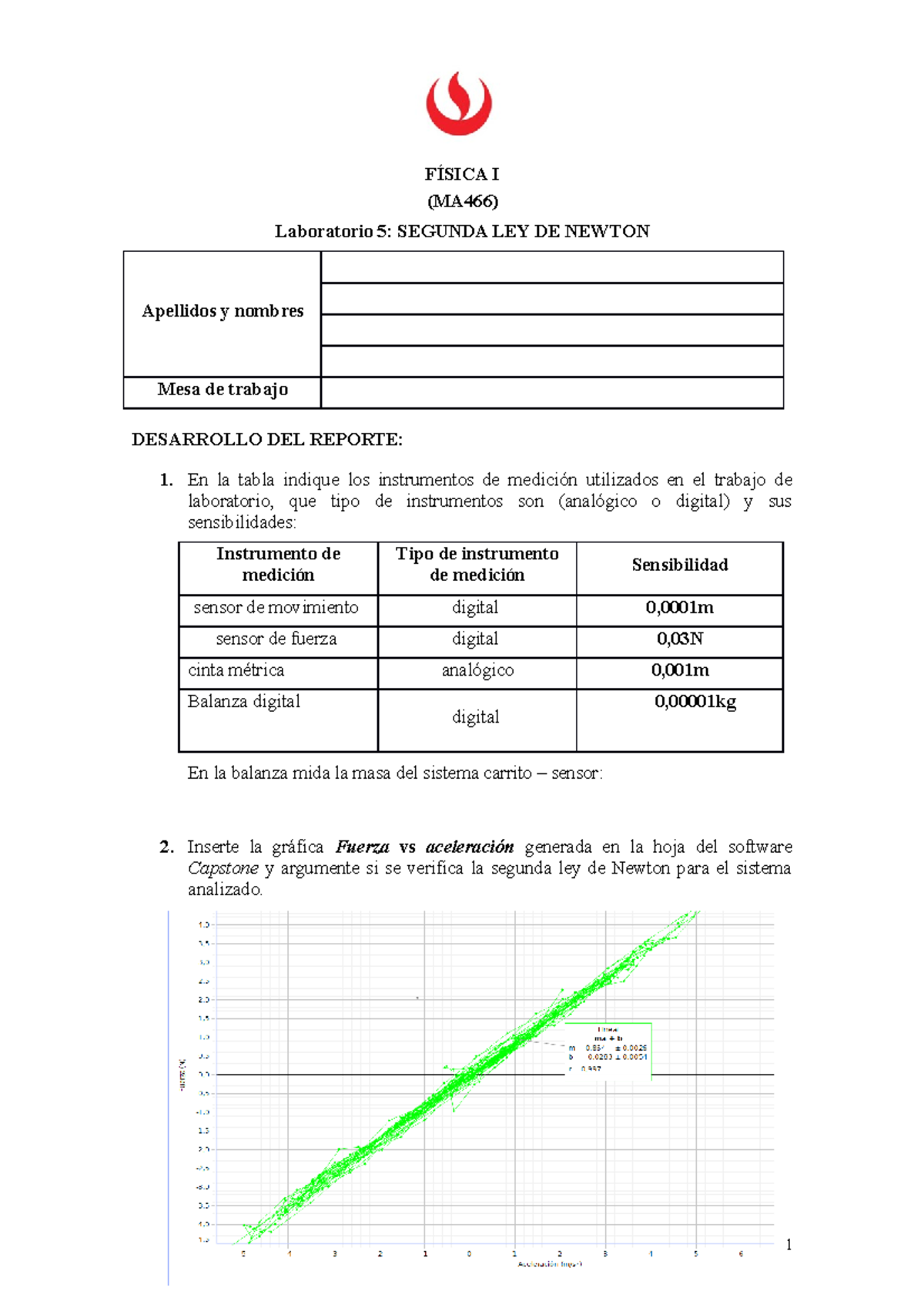 Lavoratorio 5 De Fisica Leyes De Newton FÍsica I Ma466