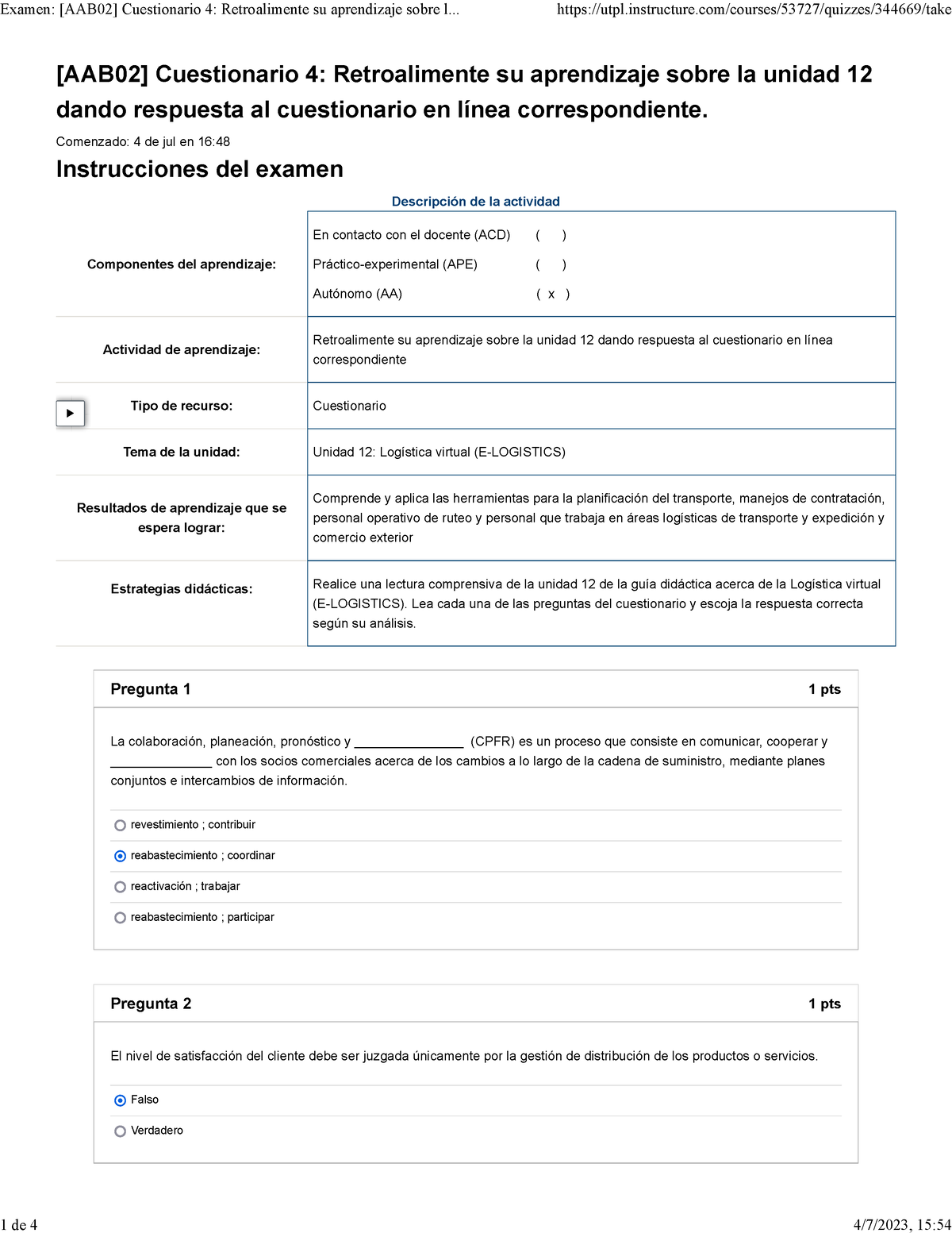 Examen [AAB02] Cuestionario 4 Retroalimente Su Aprendizaje Sobre La ...