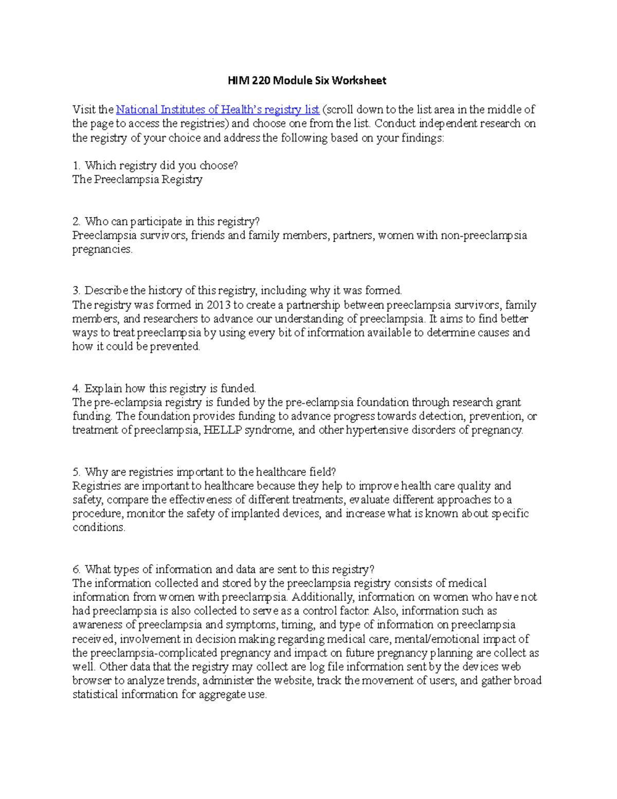 HIM 220 Module Six Worksheet - HIM 220 Module Six Worksheet Visit the ...