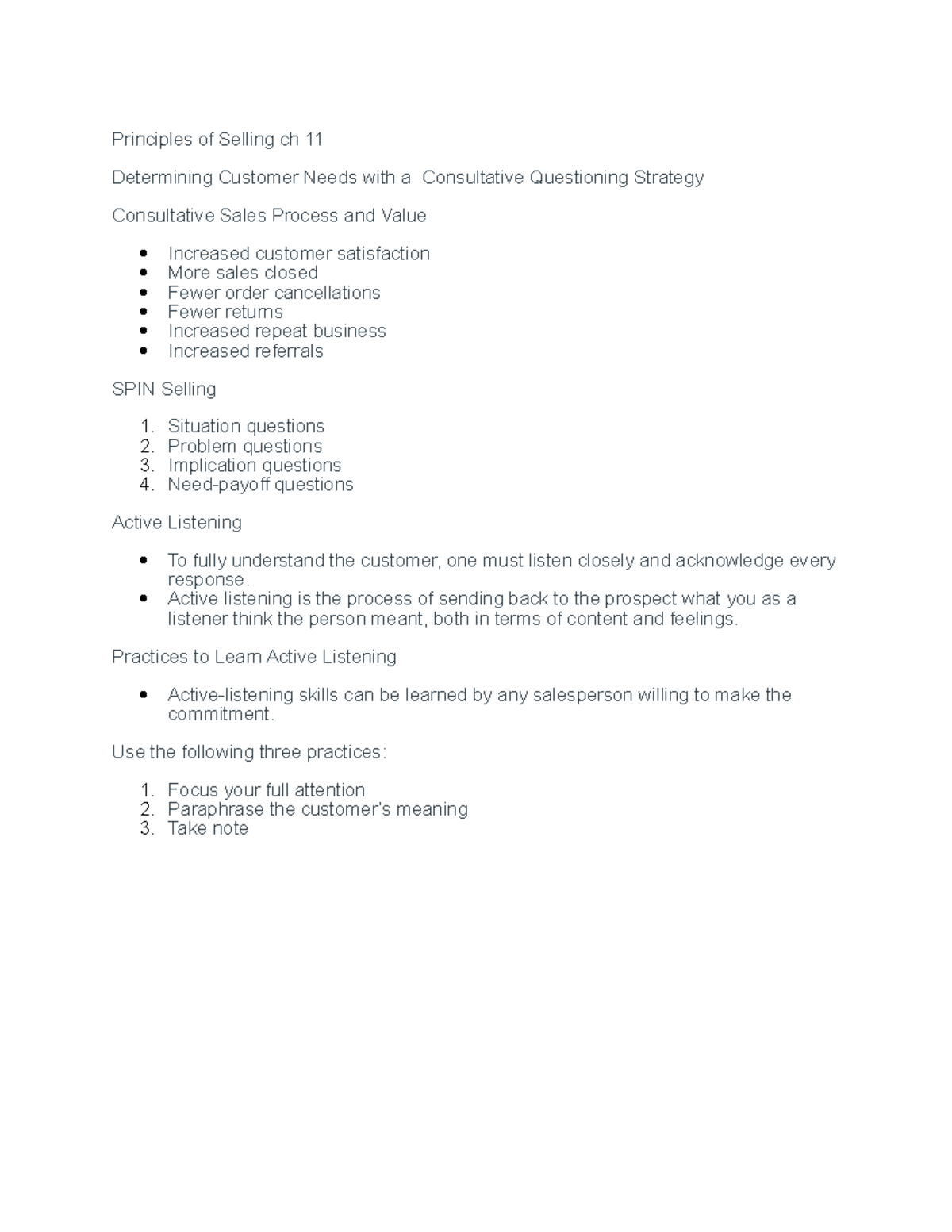Selling notes ch 11 - Principles of Selling ch 11 Determining Customer ...
