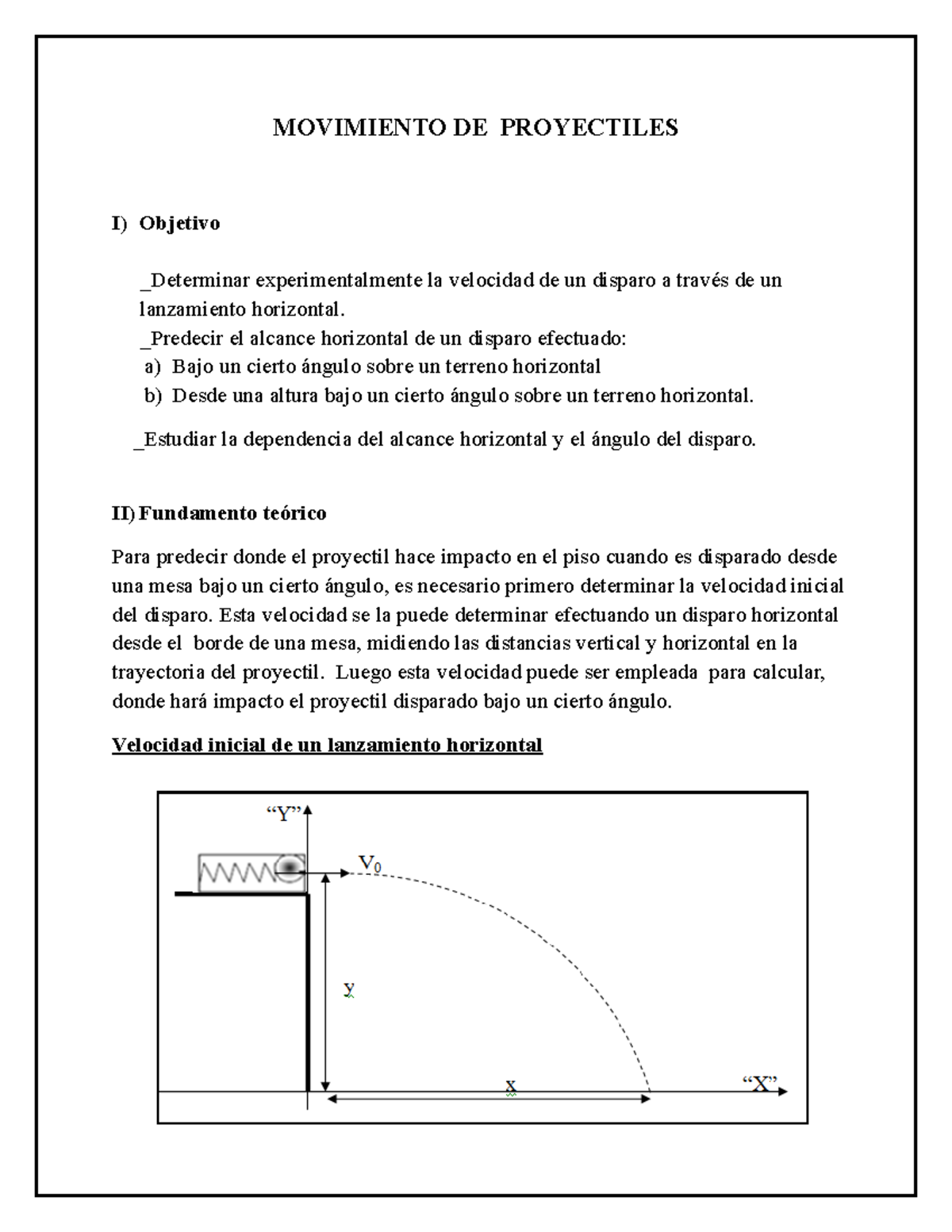 Lab5 Movimiento De Proyectiles - MOVIMIENTO DE PROYECTILES I) Objetivo ...