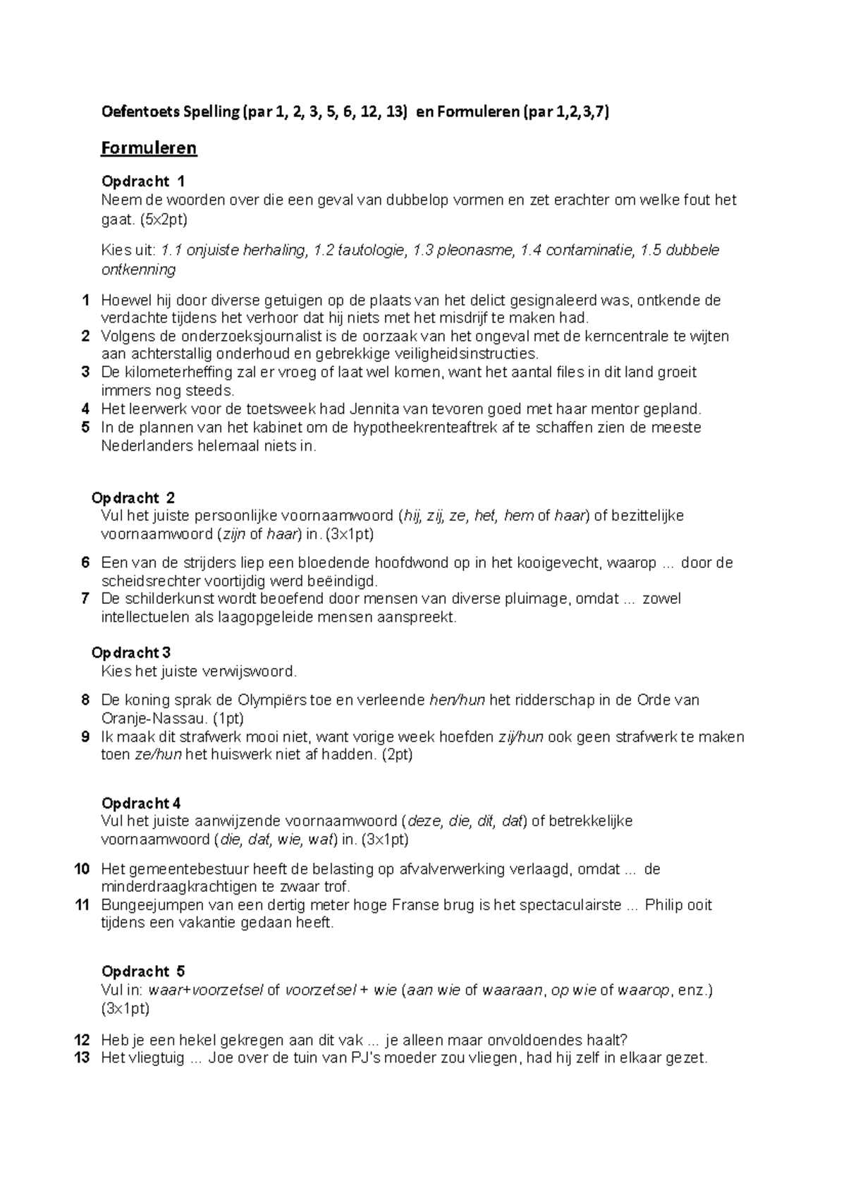 Oefentoets Spelling En Formuleren - Oefentoets Spelling (par 1, 2, 3, 5 ...