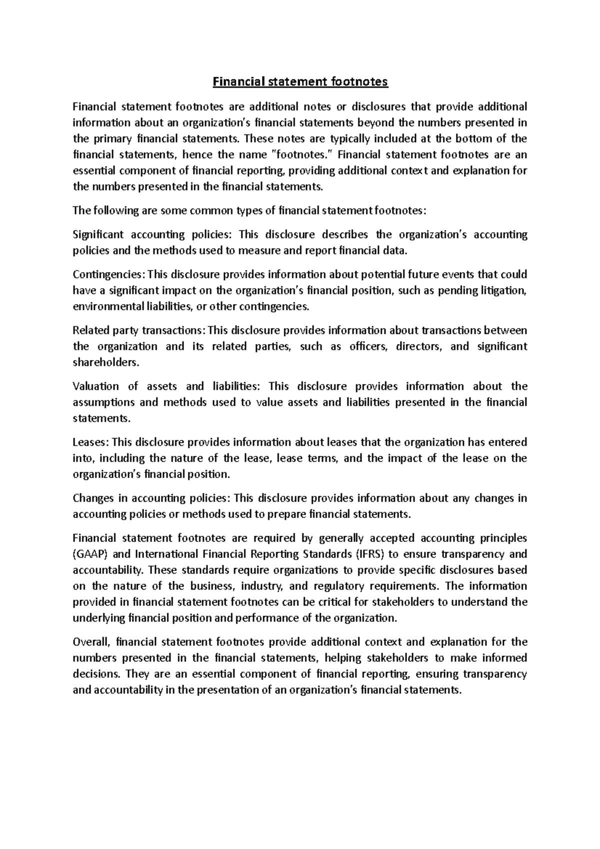 Financial statement footnotes - Financial statement footnotes Financial ...