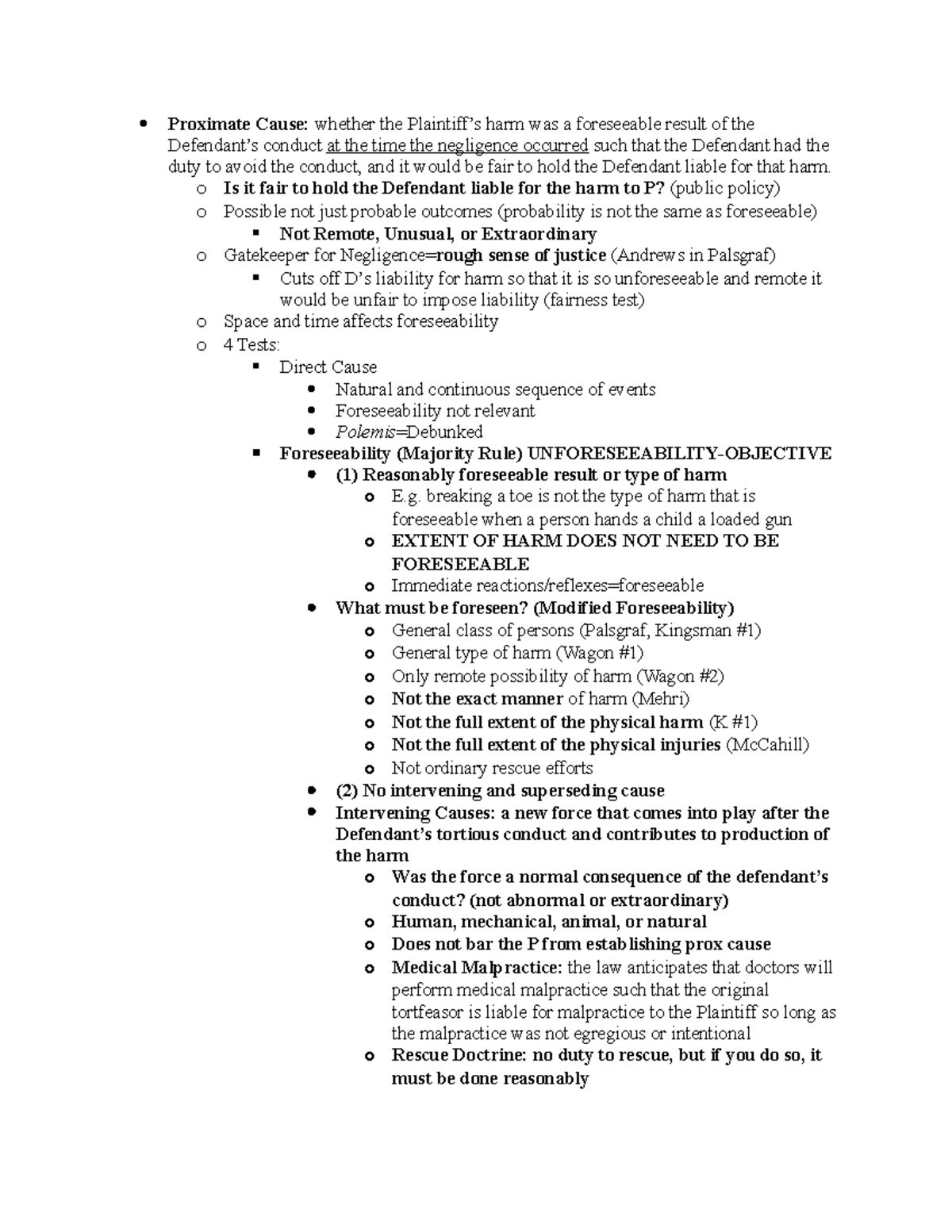 Proximate Cause for Torts Proximate Cause whether the Plaintiff’s