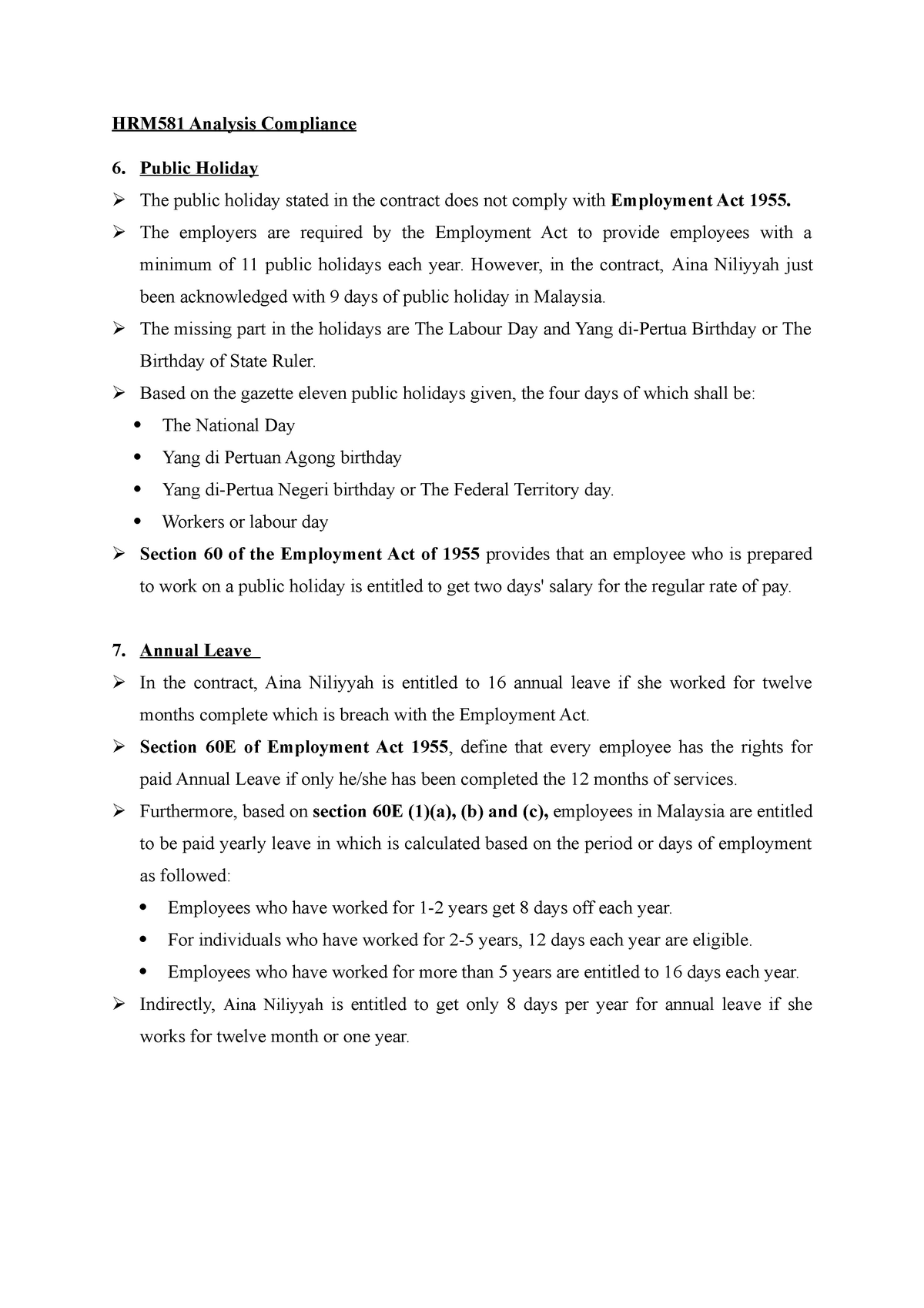 Analysis Case Compliance Assignment HRM581 - HRM581 Analysis 