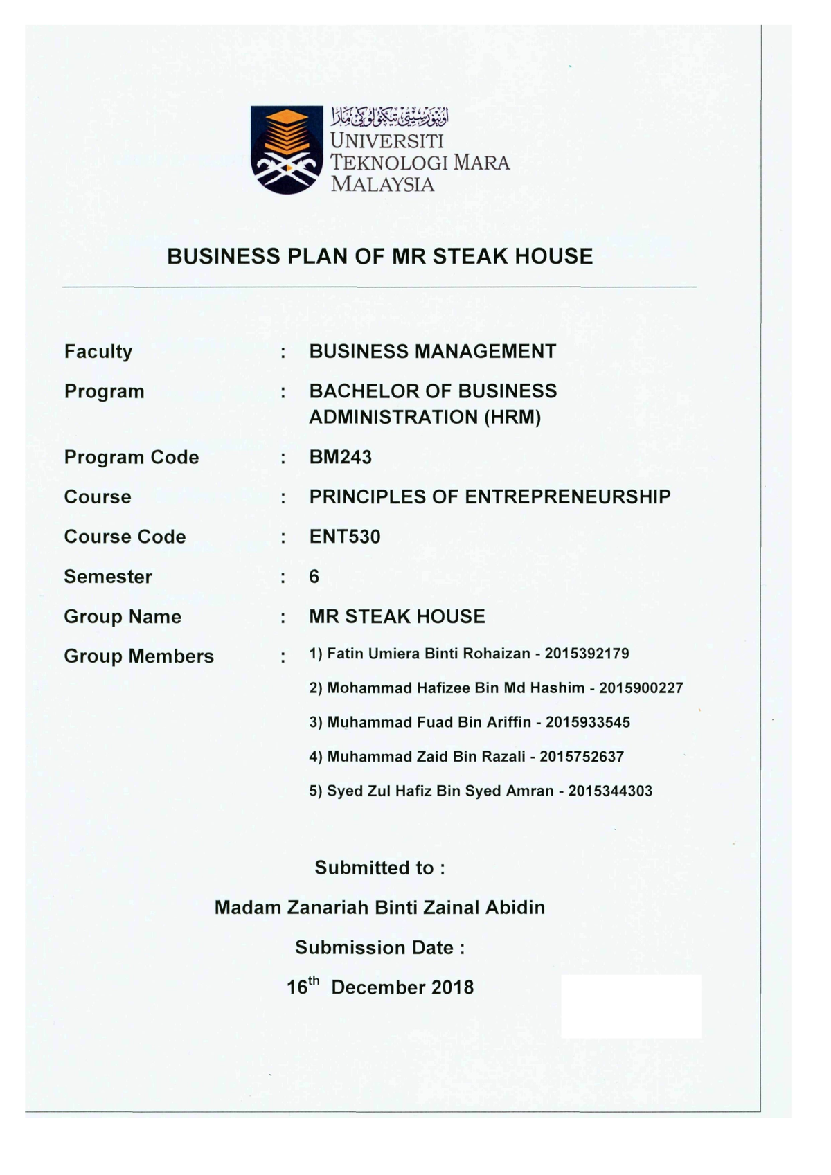 steak house business plan