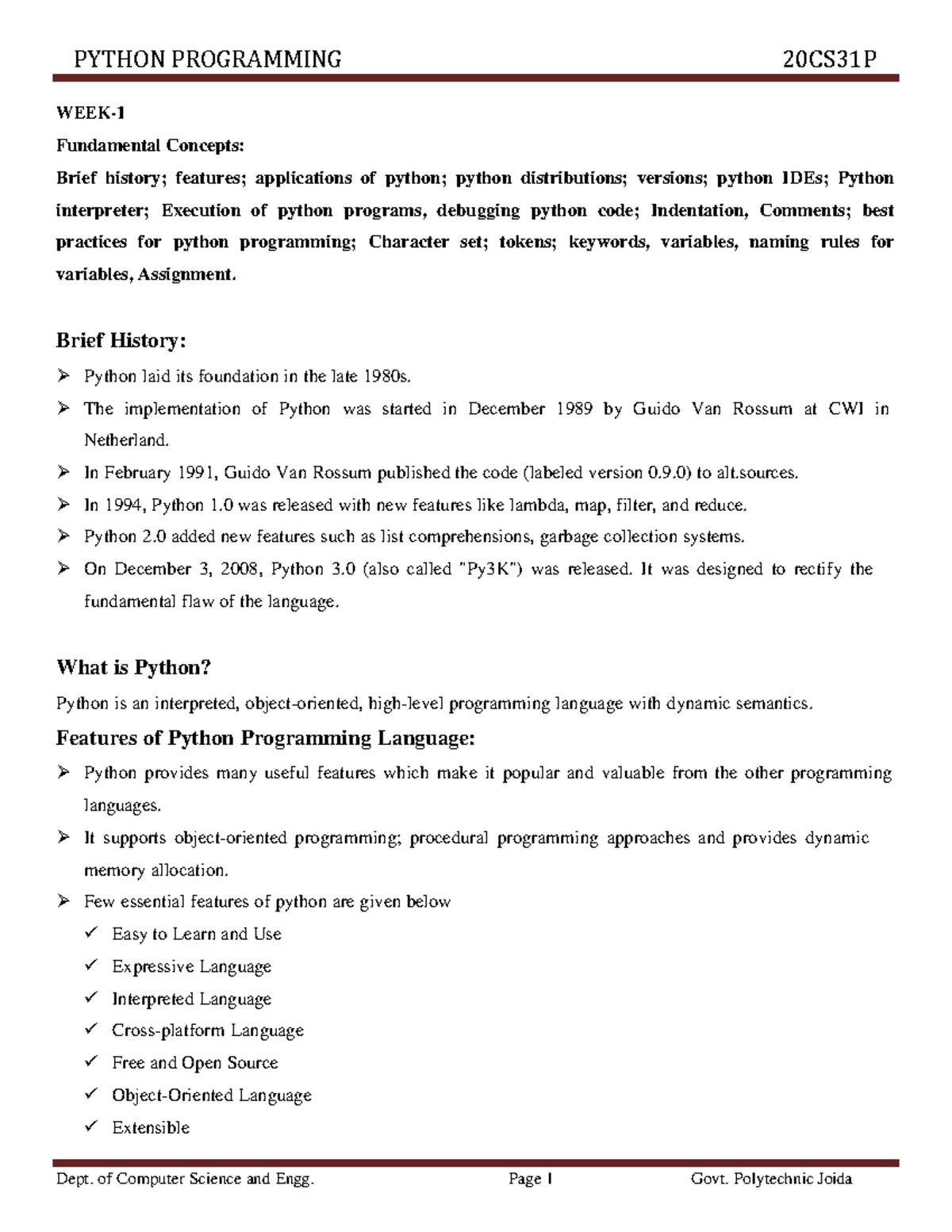Python programming and theory class notes - WEEK- 1 Fundamental ...