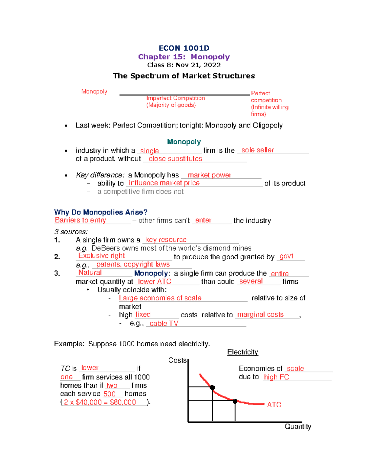 Class 8 - Nov 21 - Troy Joseph Lecture notes Ch 15 and 16 - ECON 1001D ...
