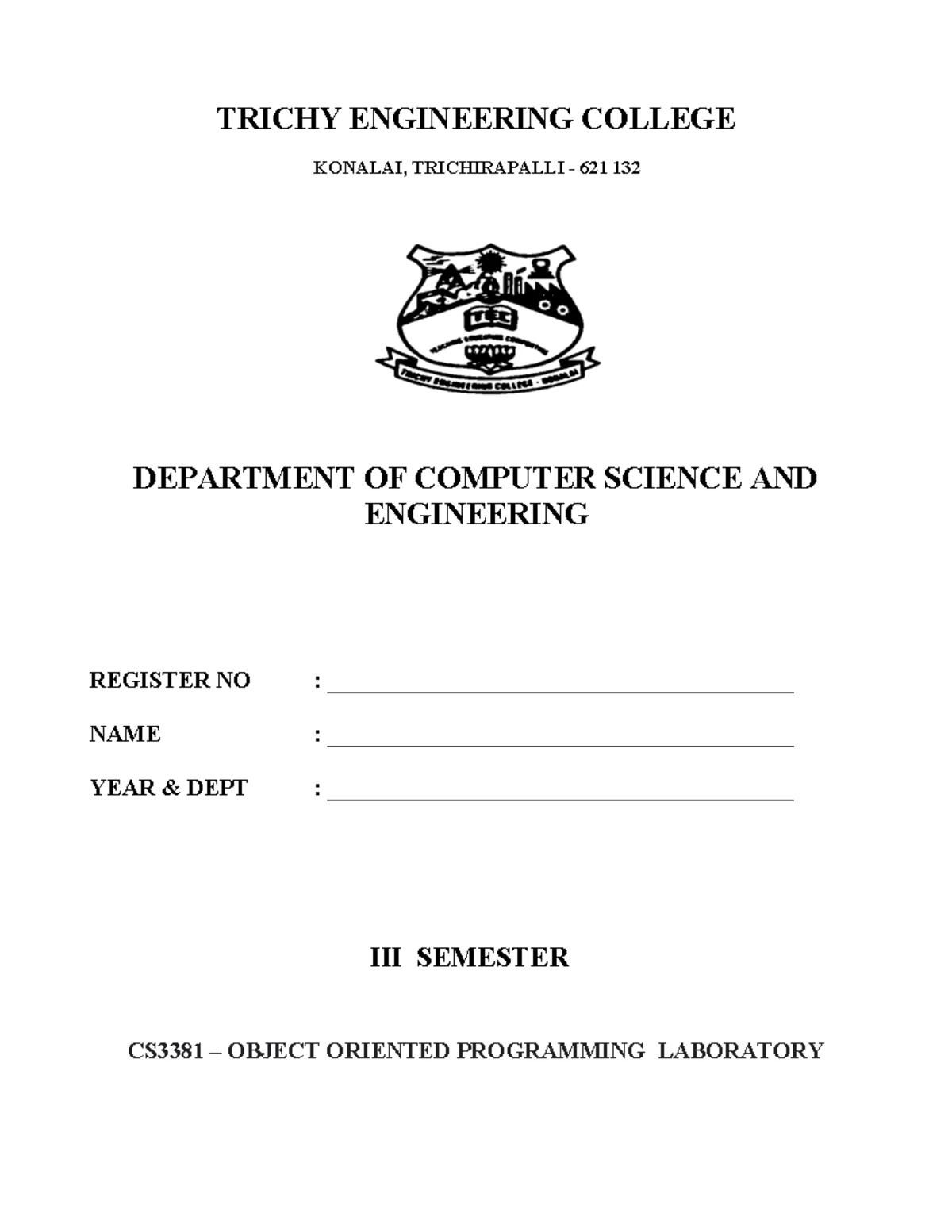 Lab Manual - SRM TRP ENGINEERING COLLEGE IRUNGALUR, TIRUCHIRAPALLI– 621 ...