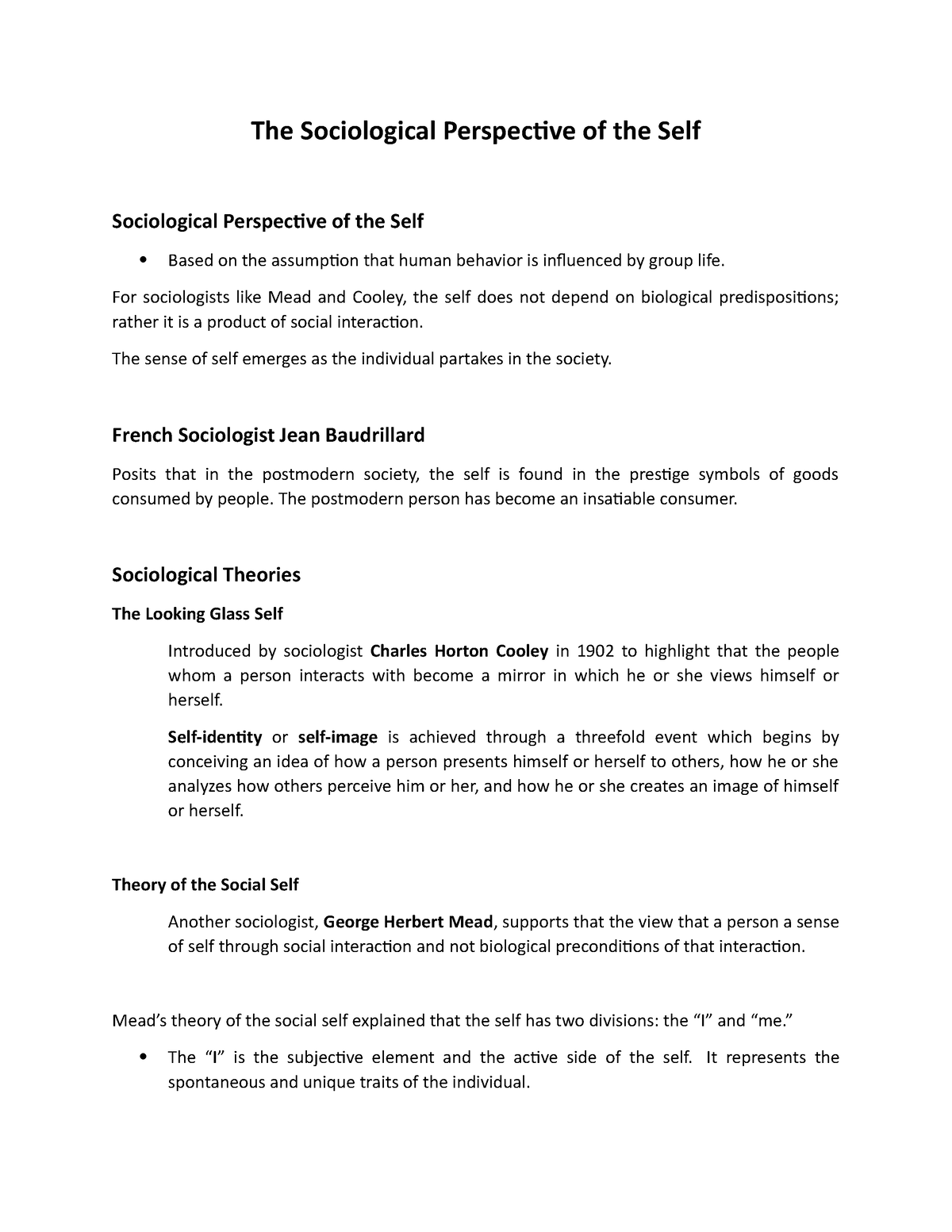 sociological perspective of the self essay brainly