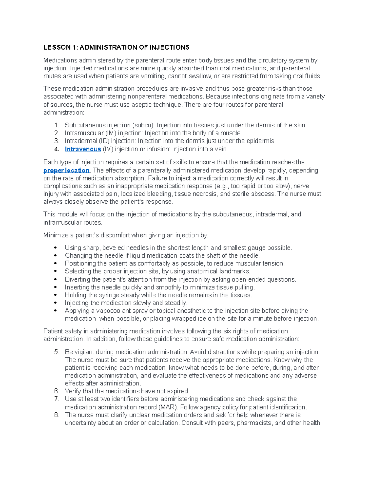 Module 7 Administration of Parenteral Medications - Injections Notes ...