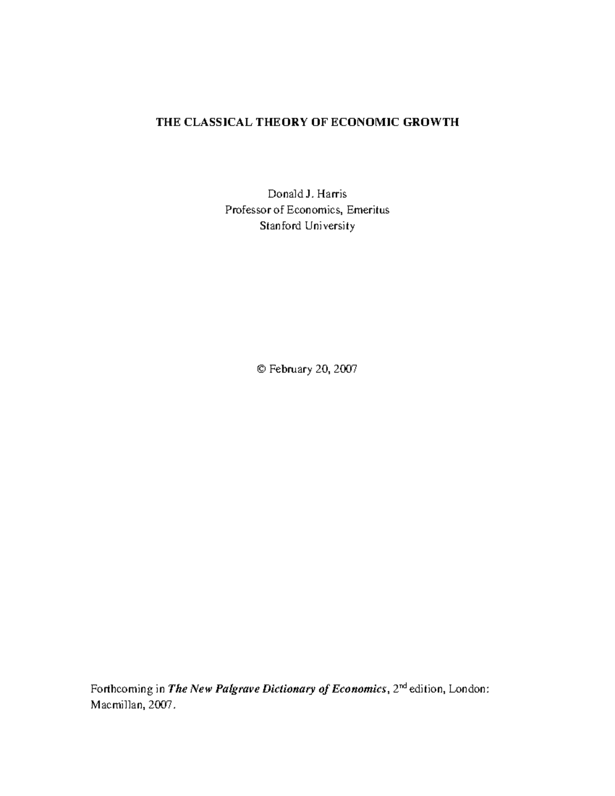 The Classical Theory Of Economic Growth pre print THE CLASSICAL 