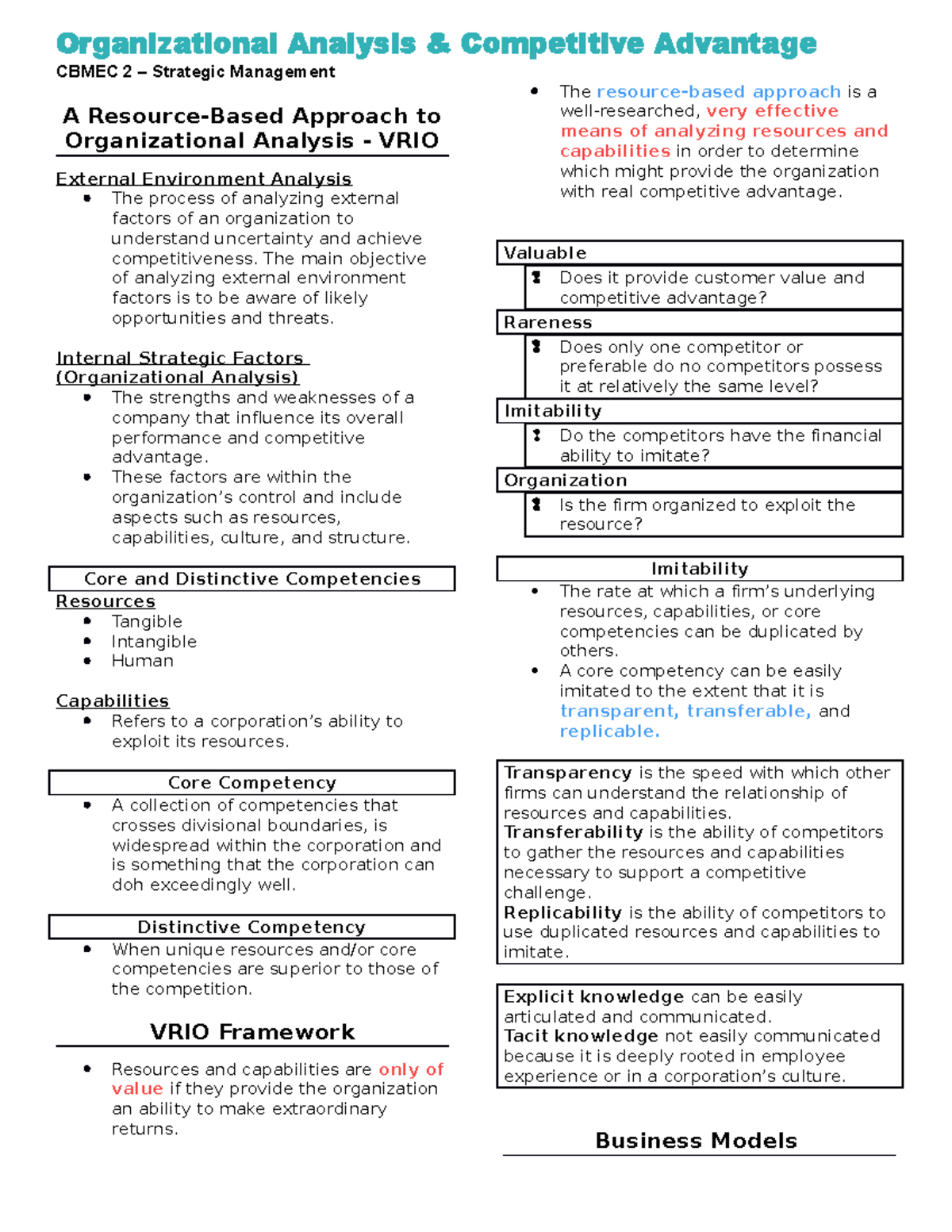 Chapter 5 - Organizational Analysis and Competitive Advantage - CBMEC 2 ...