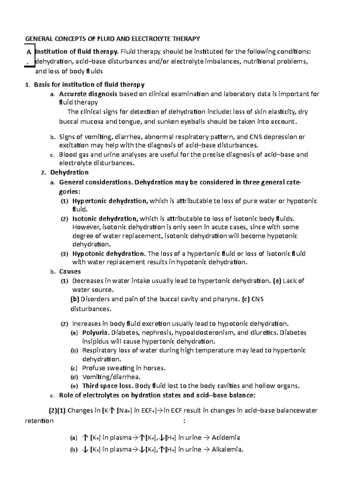 General Concepts Of Fluid And Electrolyte Therapy GENERAL CONCEPTS OF