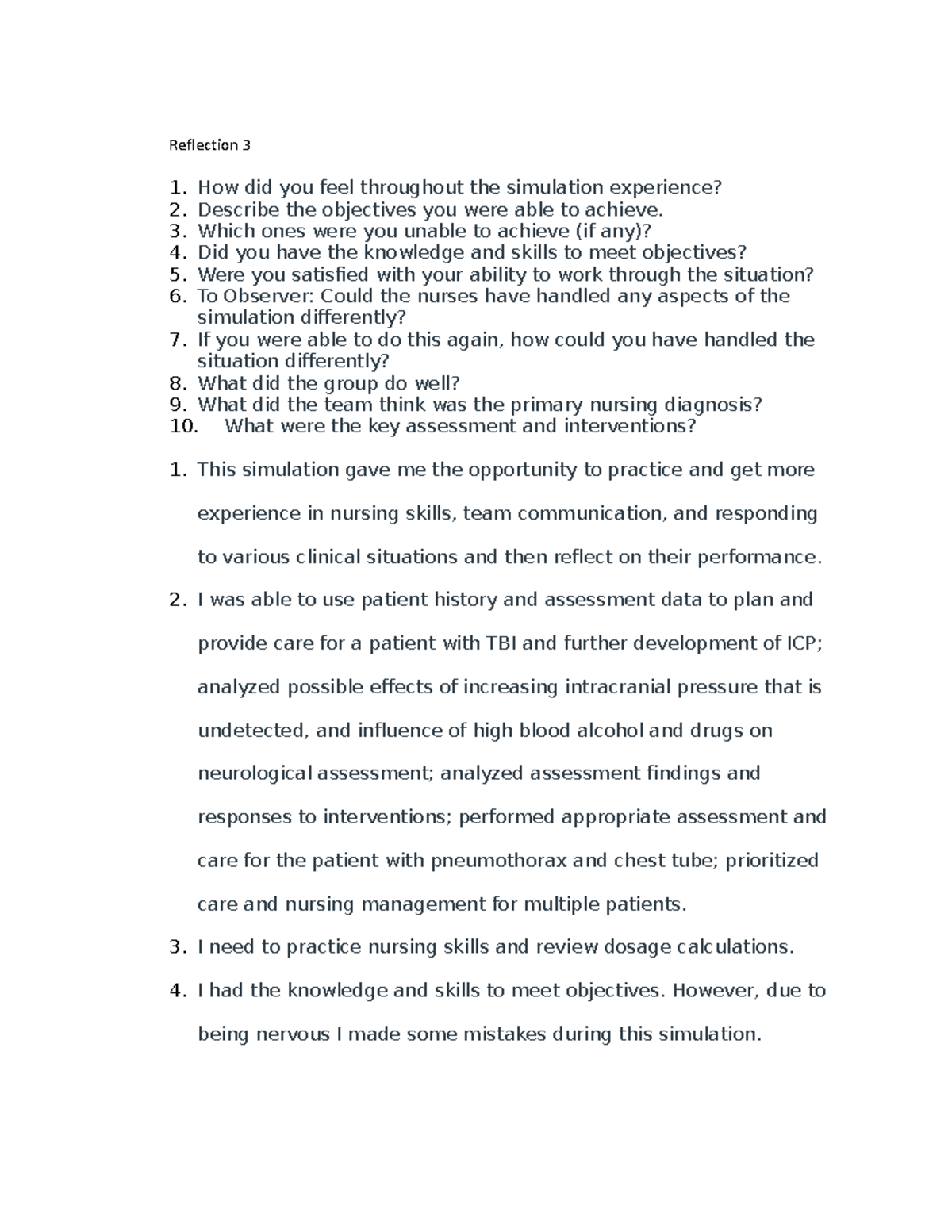 Reflection 3 - Which ones were you unable to achieve (if any)? Did you ...