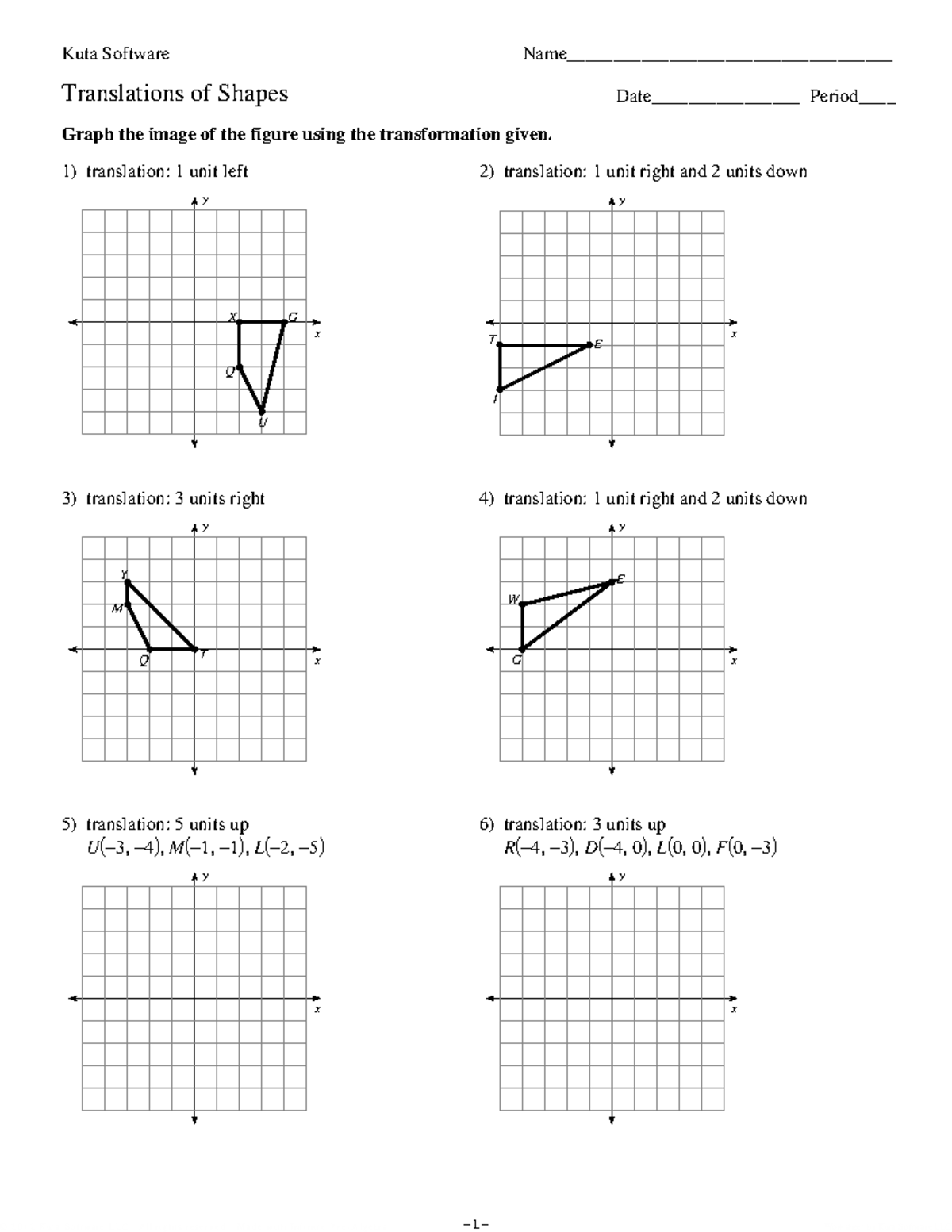 9-1 Kuta- Translation of Shapes - © q 52 M 0 D 1 T 2 N 6 KPu t t yau V ...