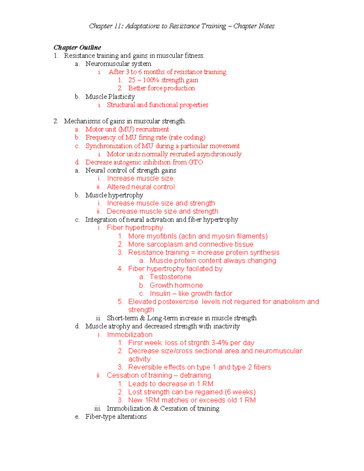 Chapter 11 Notes - Adaptations to Resistance Training – Chapter Notes-1 ...