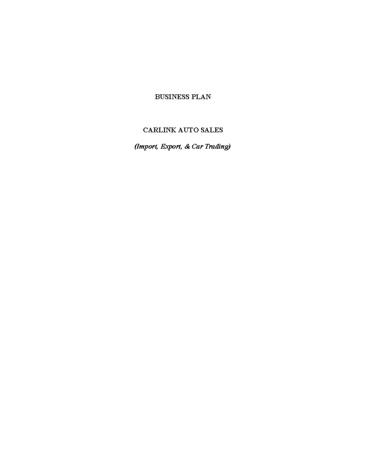 Business Plan Carlink Auto Sales direct business BUSINESS PLAN