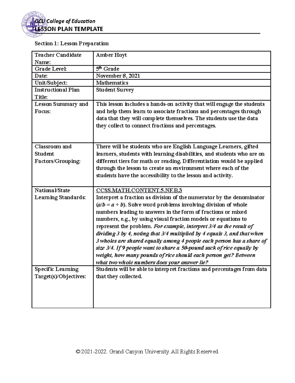 Differentiating Math Activities Lesson Plan LESSON PLAN TEMPLATE
