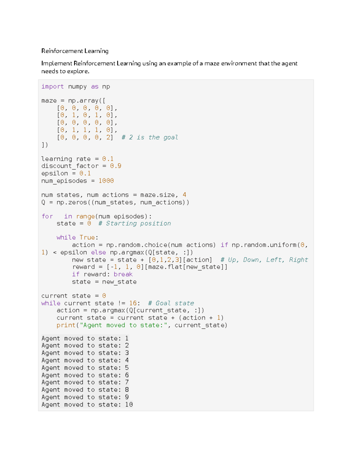 Vertopal.com Assignment 6A - Reinforcement Learning Implement ...